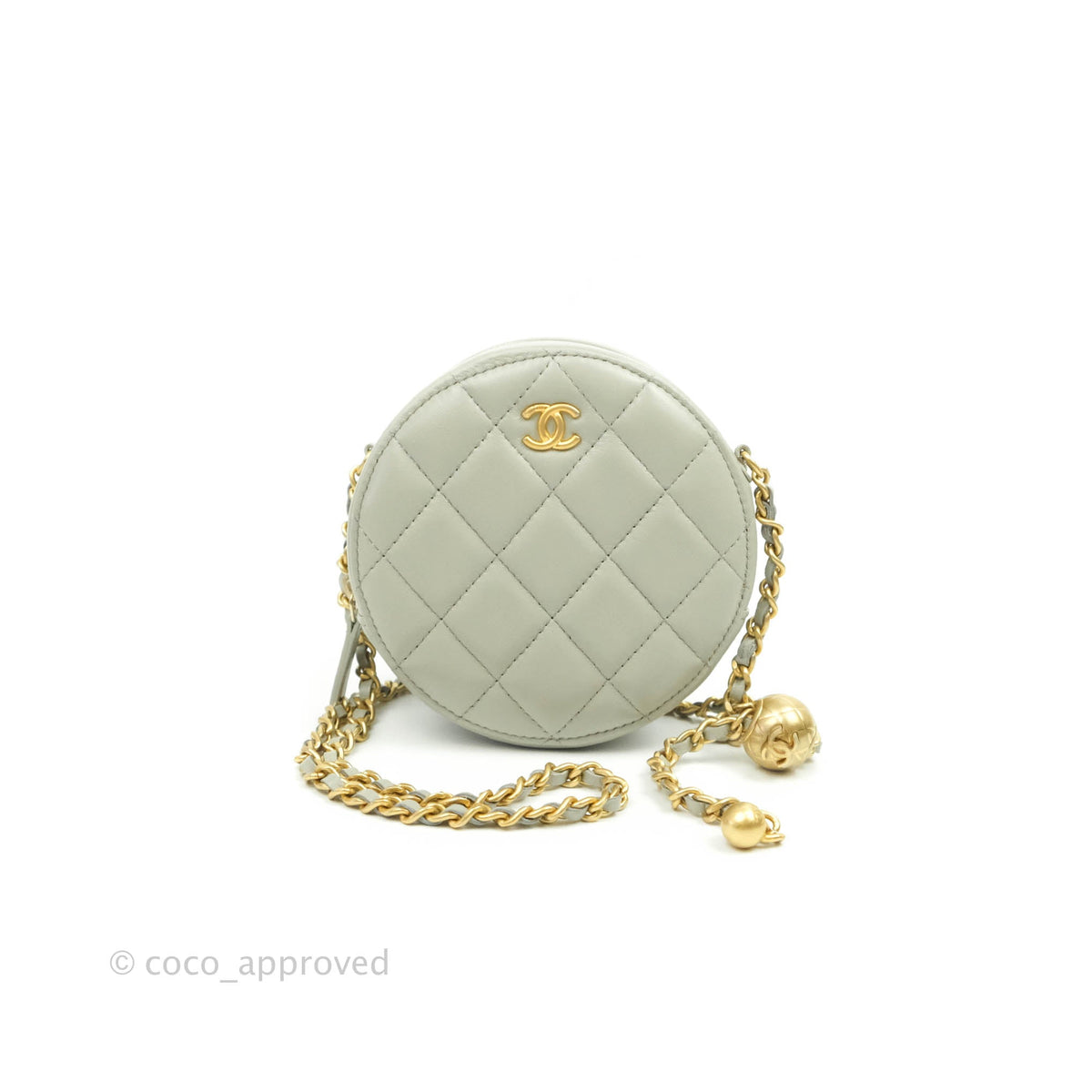 Brand New Chanel Caviar Quilted Crystal CC Round Clutch with Chain Yellow