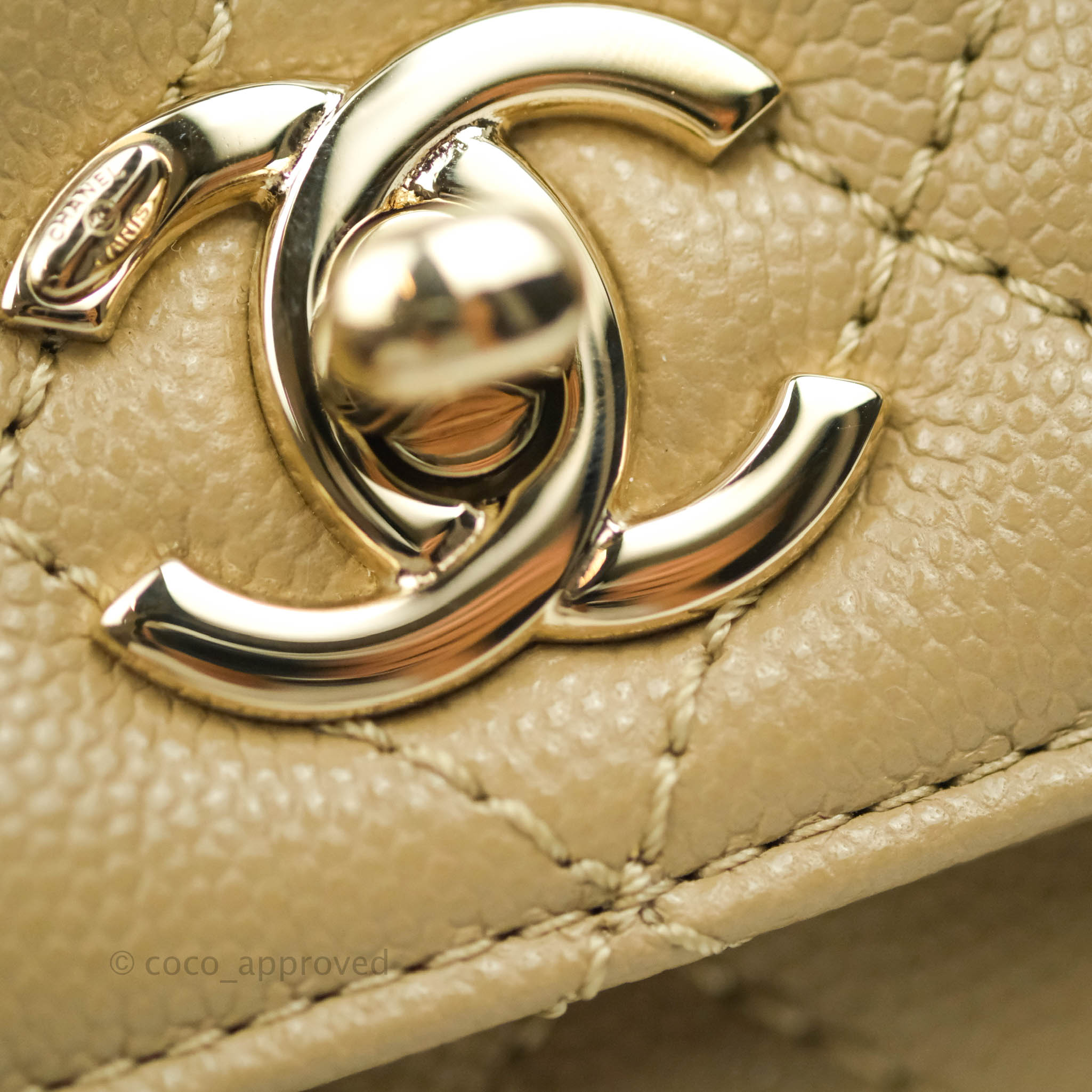 CHANEL Caviar Lizard Quilted Small Coco Handle Flap White Beige 485299