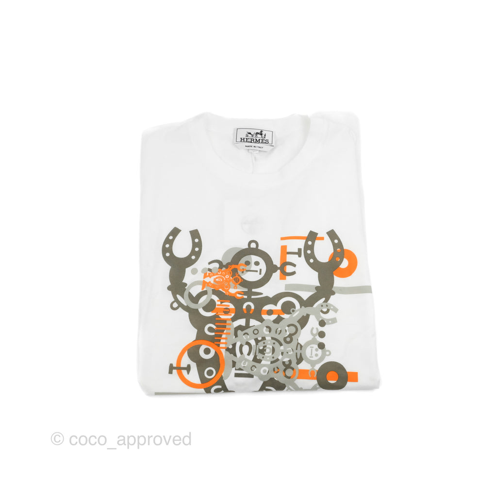 Hermes Robot Print White T-Shirt Size XS