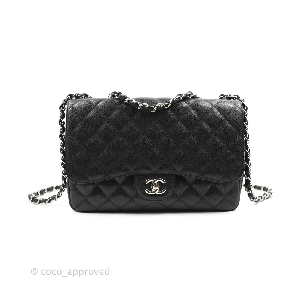 Chanel Jumbo Single Flap Black Caviar Silver Hardware⁣⁣