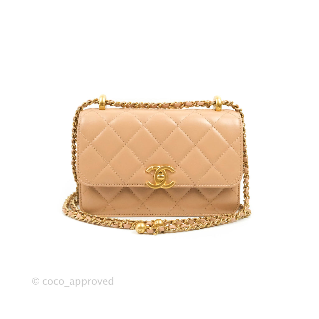 Chanel Quilted Perfect Fit Adjustable Beige Calfskin Gold Hardware 21A