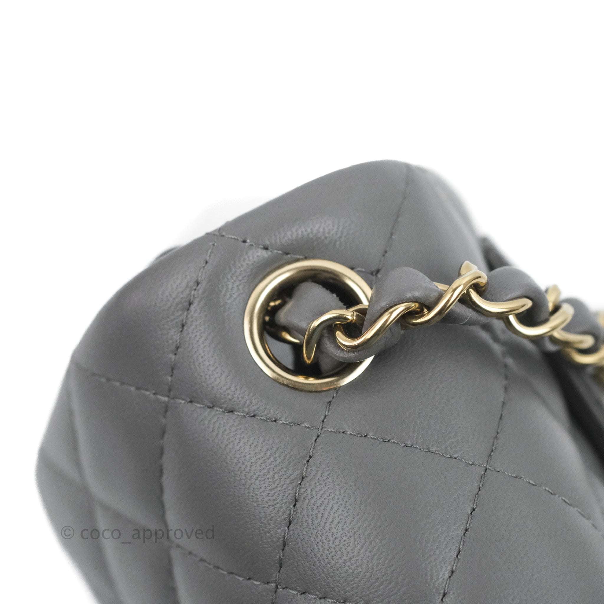 Chanel Quilted Mini Square Dark Grey Lambskin Gold Hardware – Coco Approved  Studio