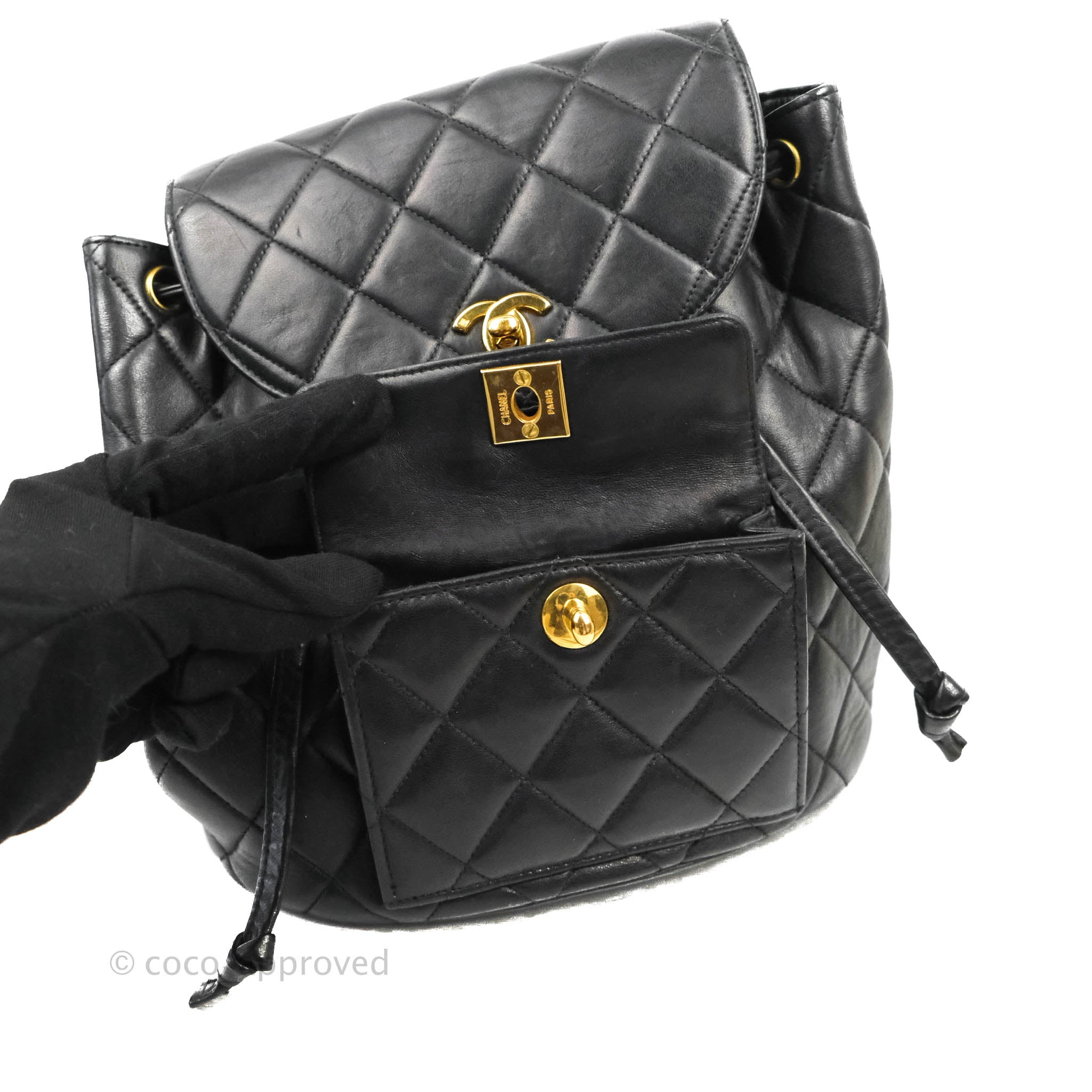 Chanel Vintage CC Duma Backpack Black Lambskin 24K Gold Hardware