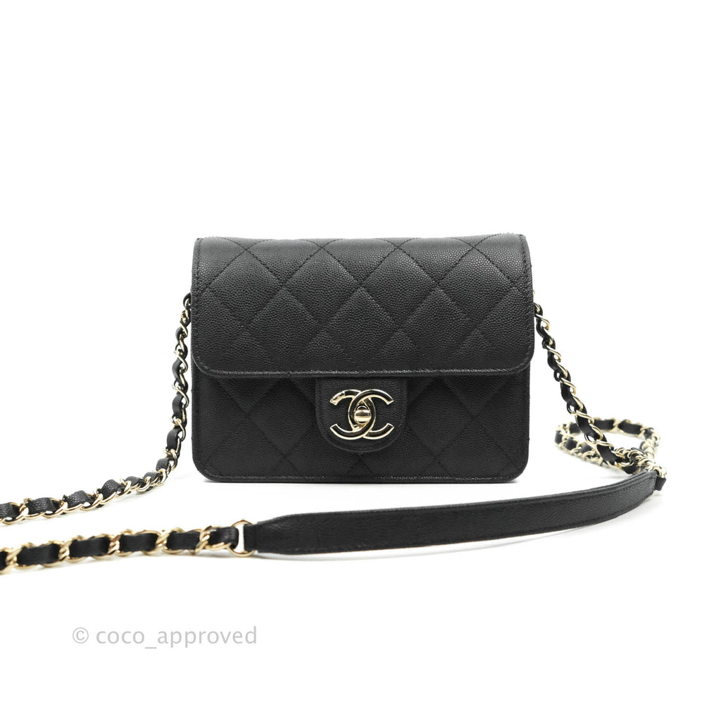 Chanel Quilted Small Like The Wallet Flap Black Caviar Light Gold Hardware  22C