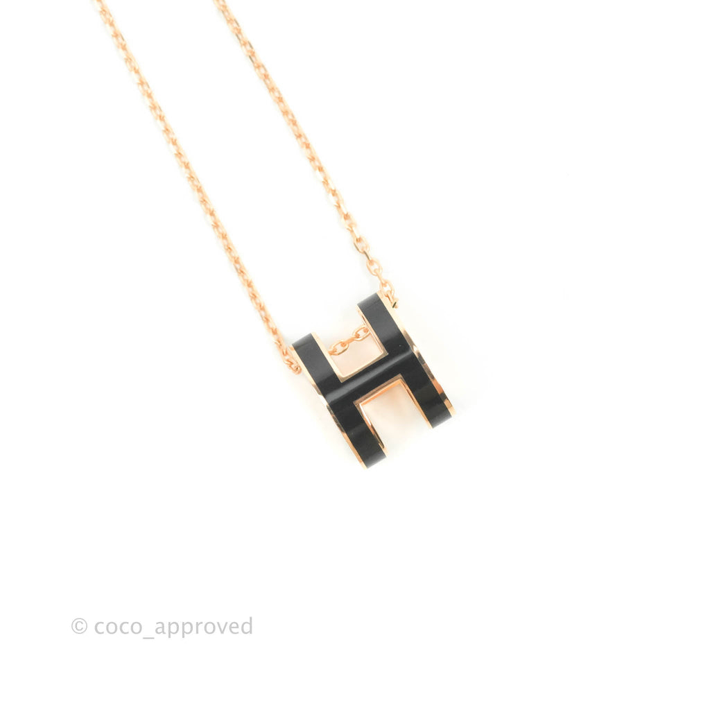 Hermès Pop H Black Pendant Necklace Rose Gold Hardware