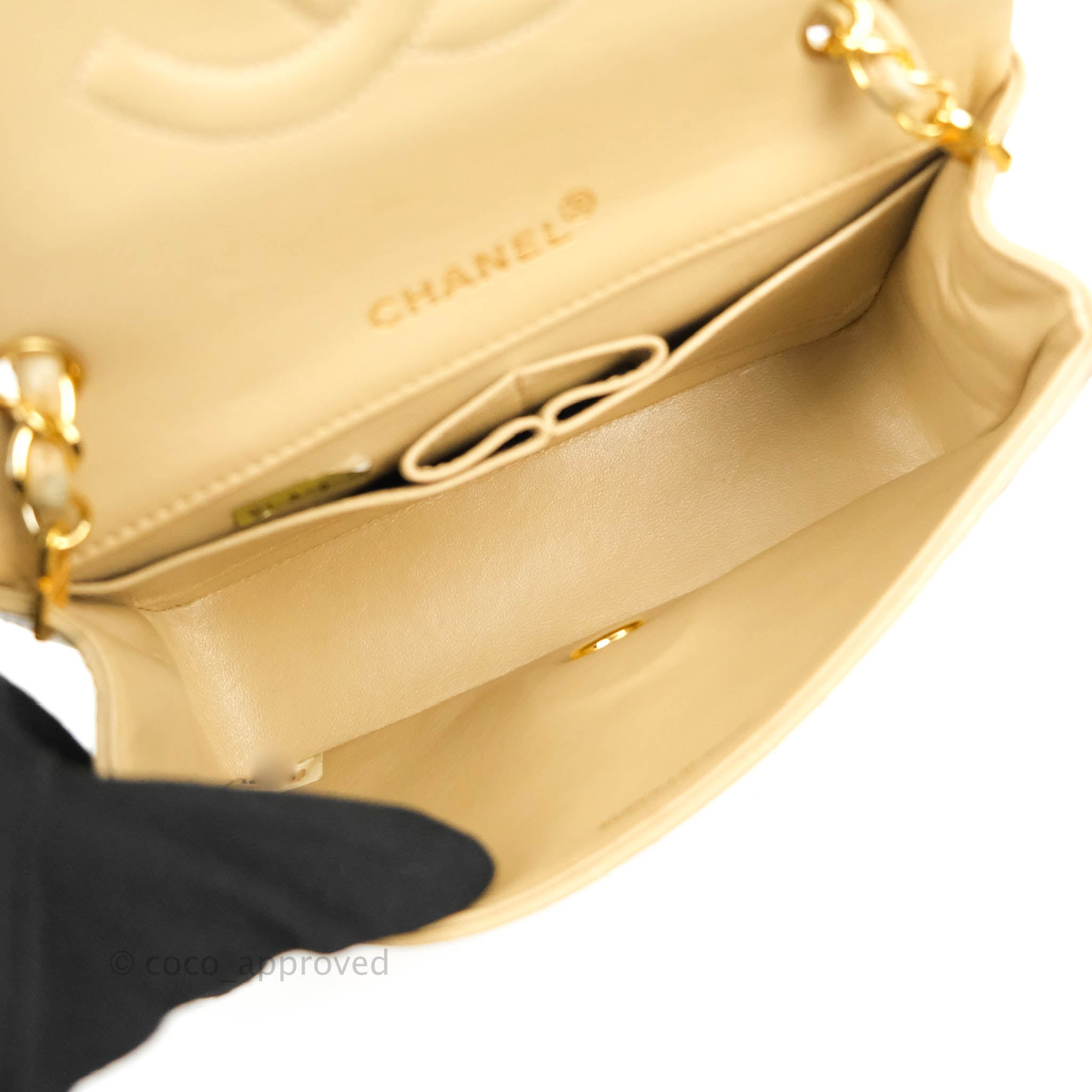 Chanel Vintage Small Single Full Flap Bag Beige Lambskin 24K Gold
