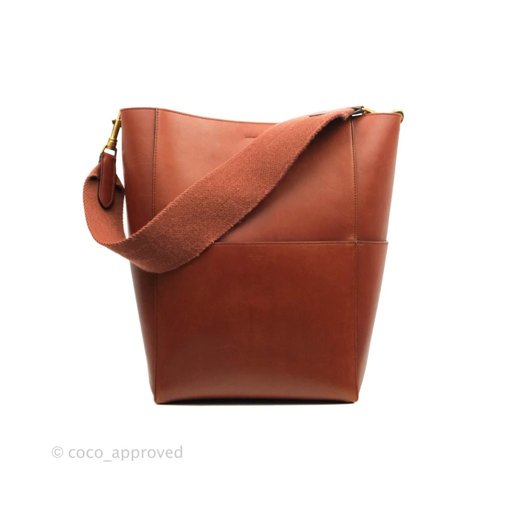 Celine Sangle Bucket Bag Calfskin Brick Red Gold Hardware