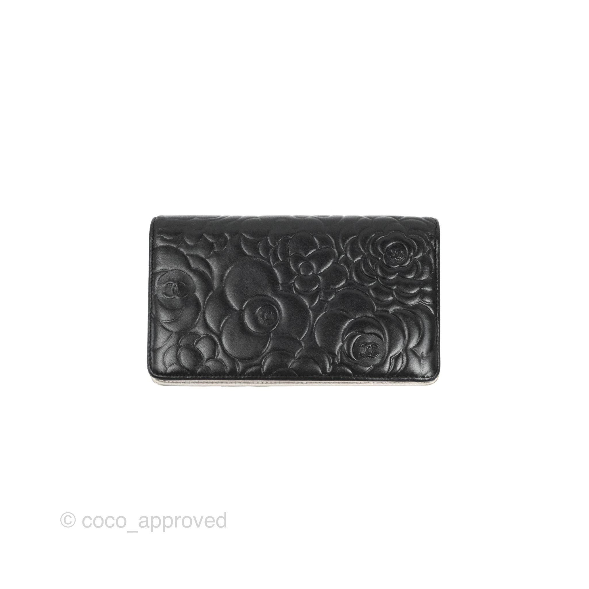 CHANEL Lambskin Camellia Wallet on Chain WOC Black 61902