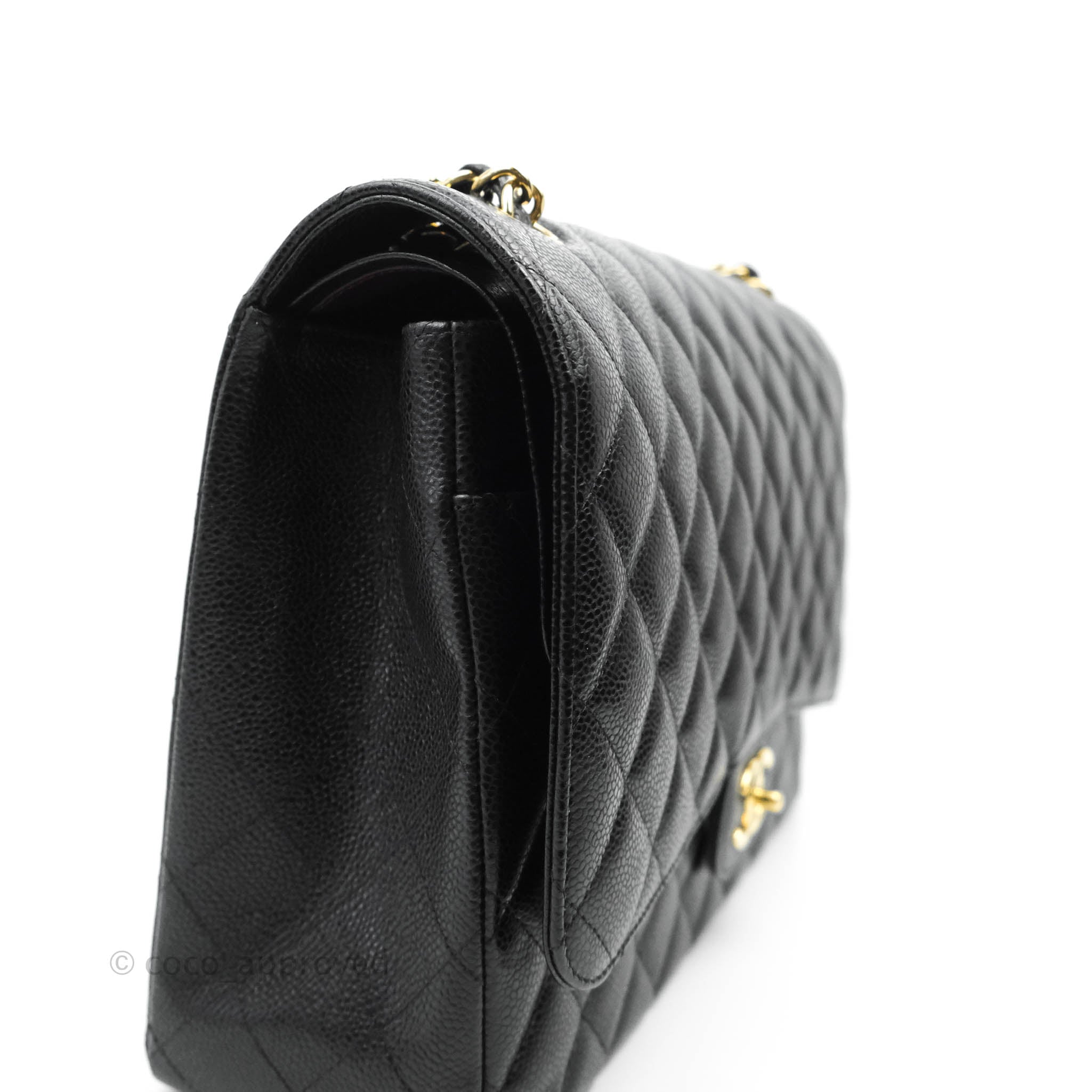 CHANEL CLASSIC FLAP MAXI (1971xxxx) BLACK CAVIAR LEATHER, GOLD HAREDWARE,  WITH CARD, NO DUST COVER