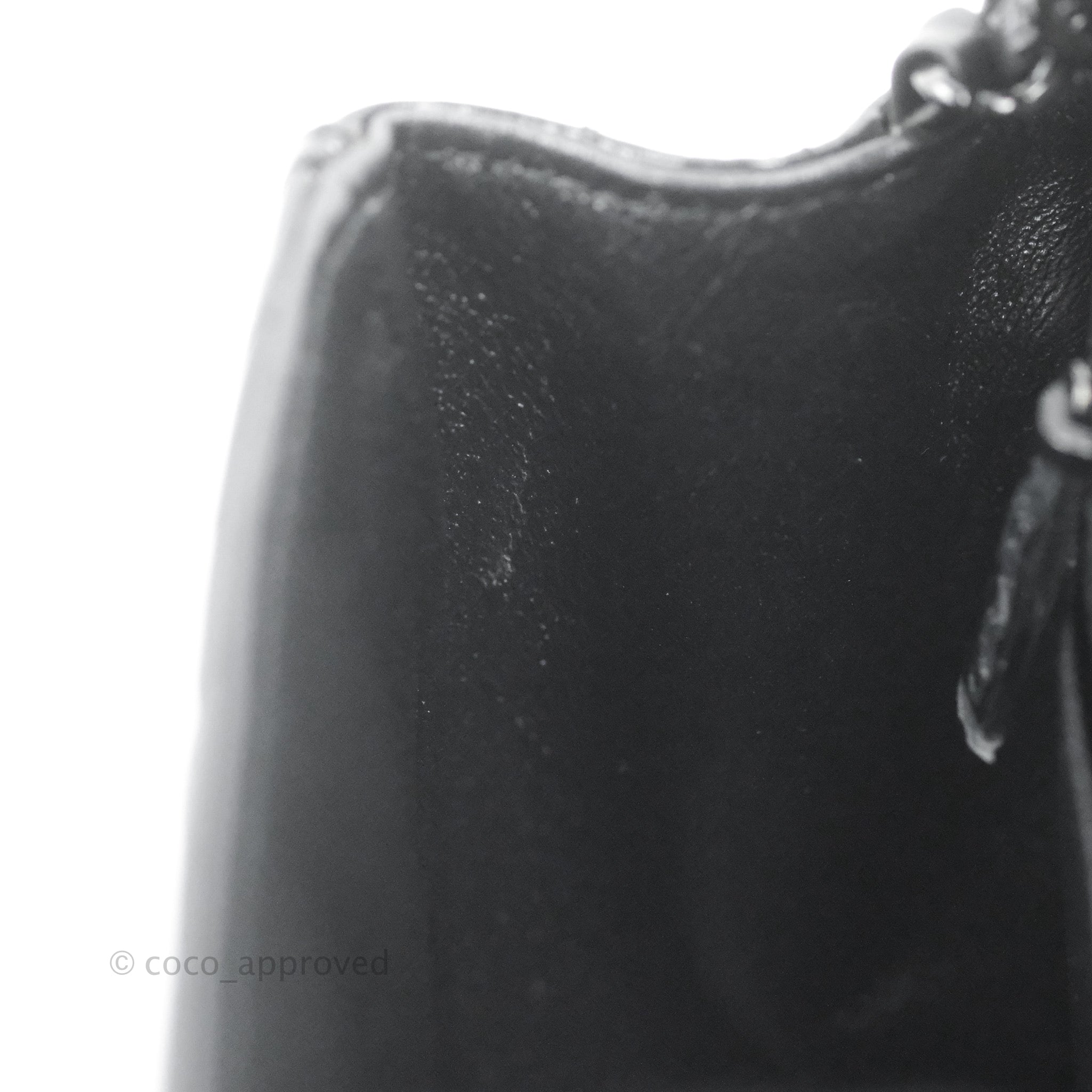 Chanel Mini Square Chevron Flap Black Crumpled Metallic Patent So Blac –  Coco Approved Studio