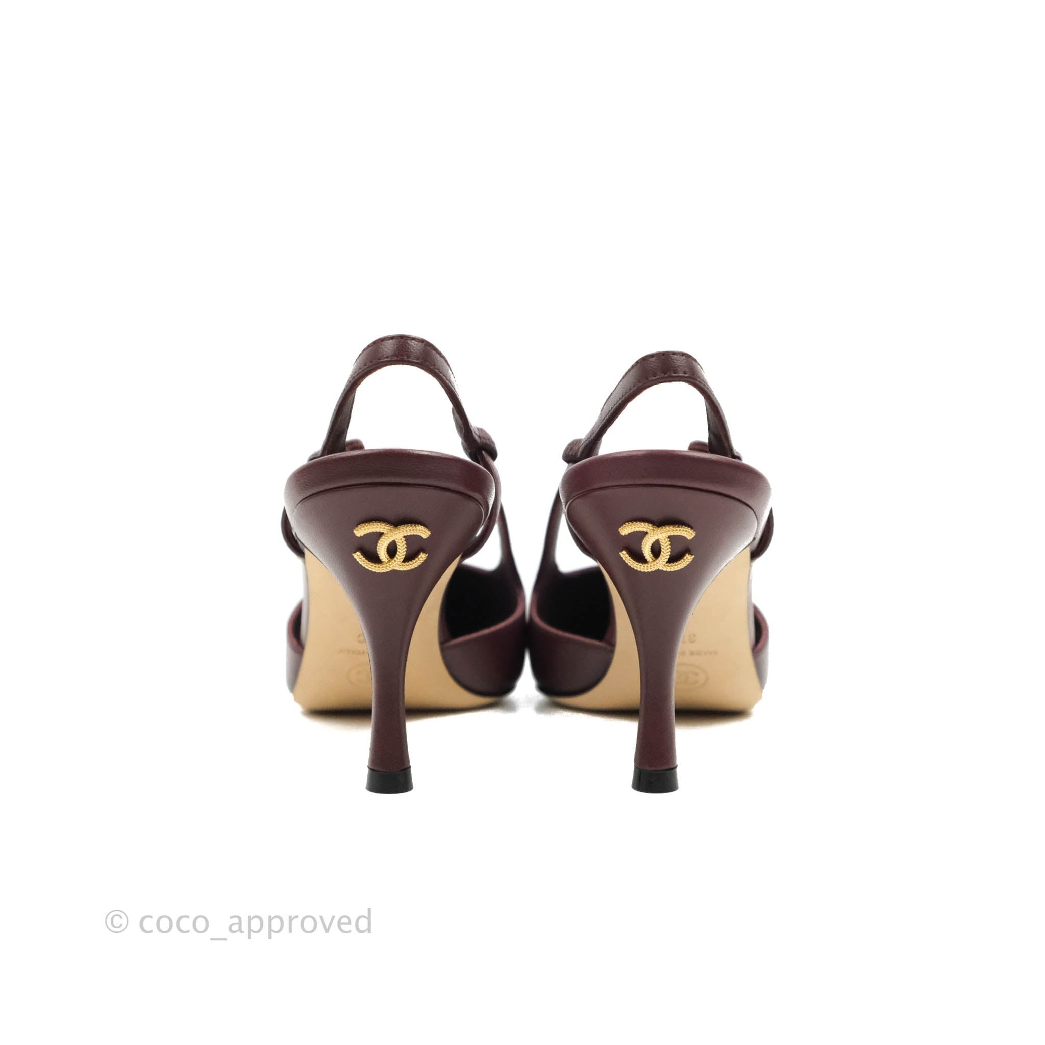 Chanel Toecap Slingback Heels Burgundy Black Size 37C – Coco