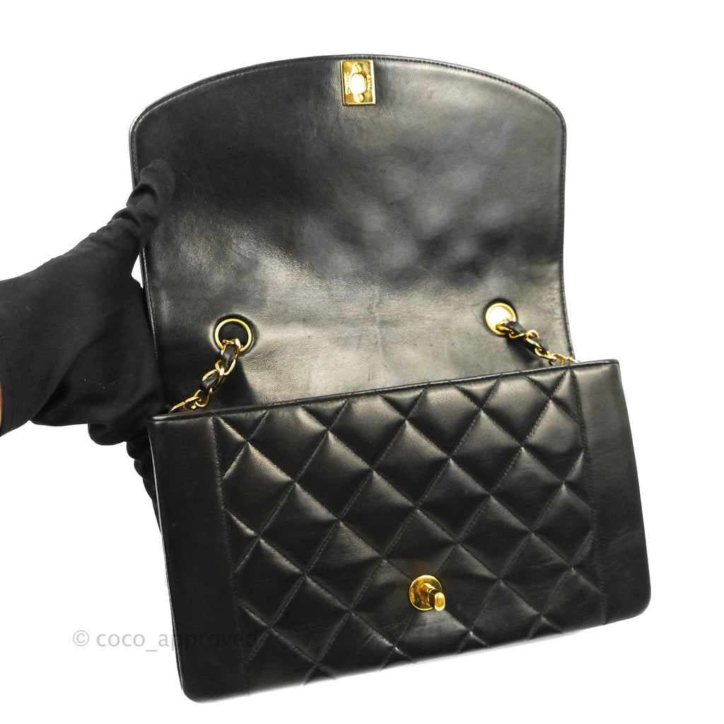 Chanel Vintage Quilted Medium Classic Diana Flap Bag Black Lambskin 24K Gold Hardware