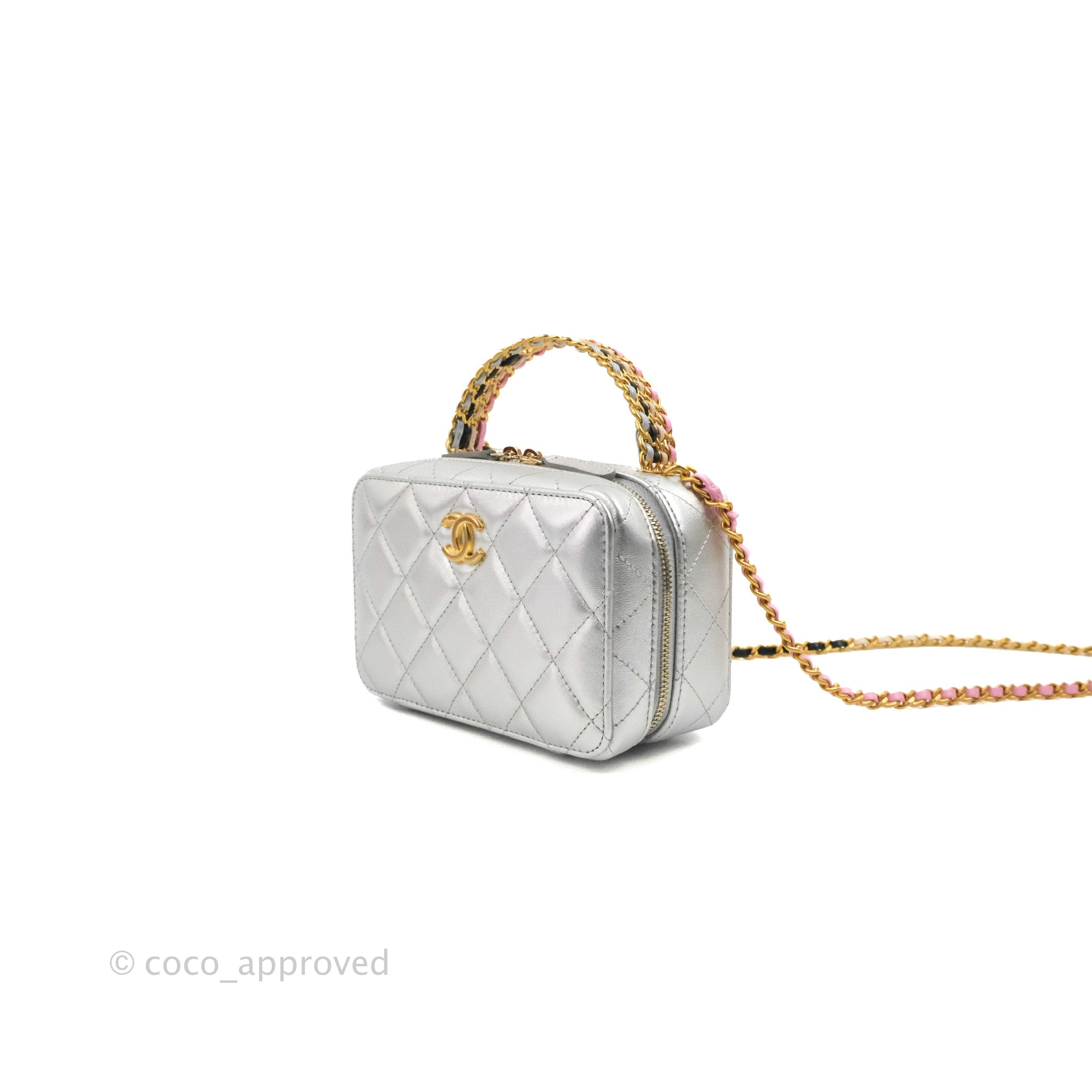 Chanel Rainbow Top Handle Vanity Case Metallic Silver Lambskin Aged Go –  Coco Approved Studio