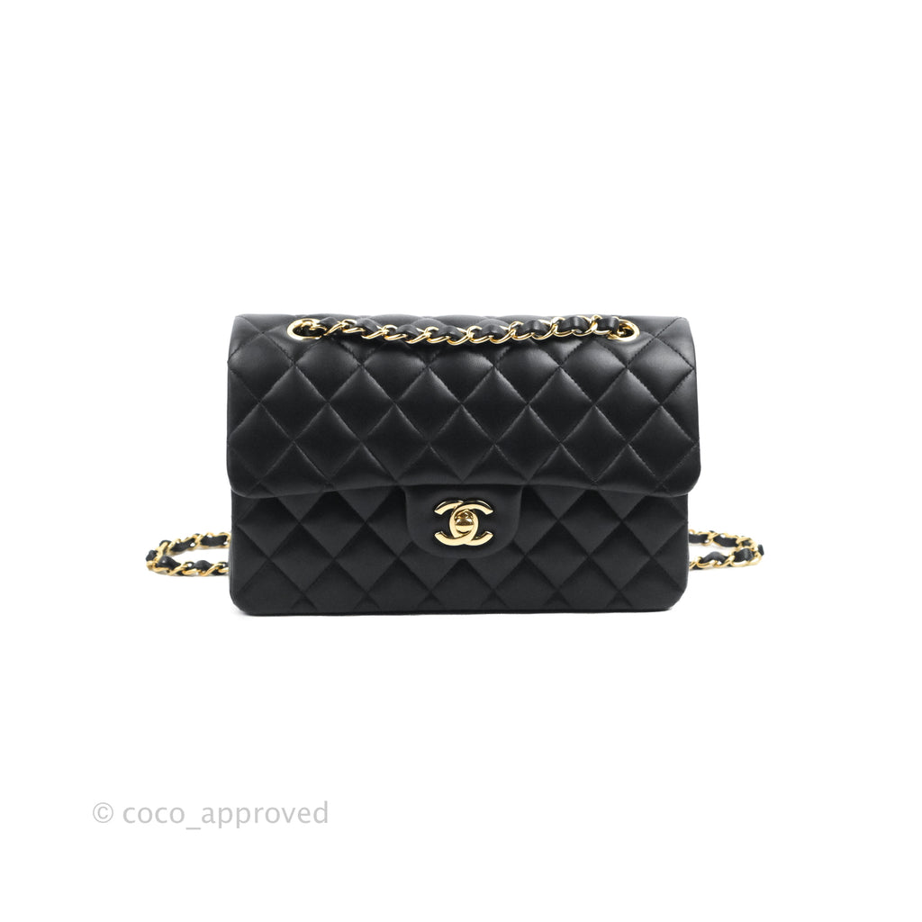Chanel Small Classic Quilted Flap Black Lambskin Gold Hardware