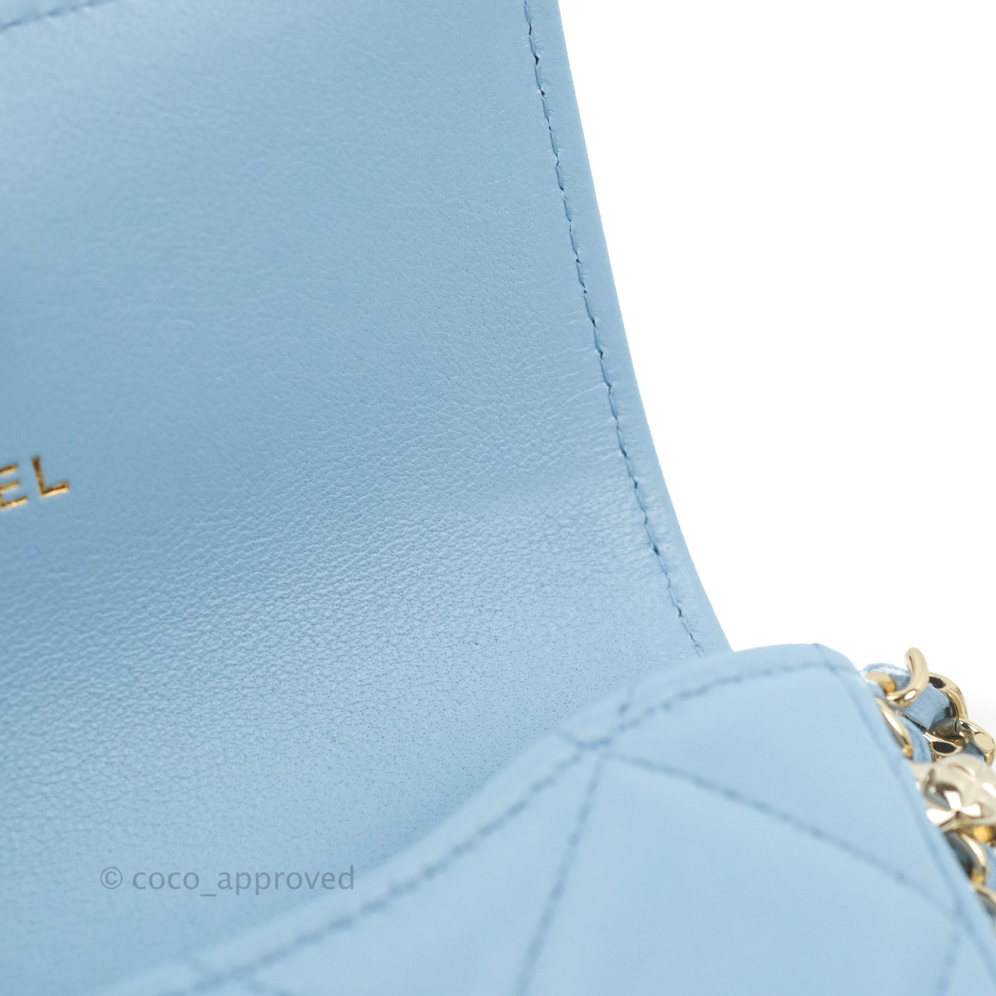 Chanel Quilted Mini Square Sky Blue Lambskin Gold Hardware 21C – Coco  Approved Studio