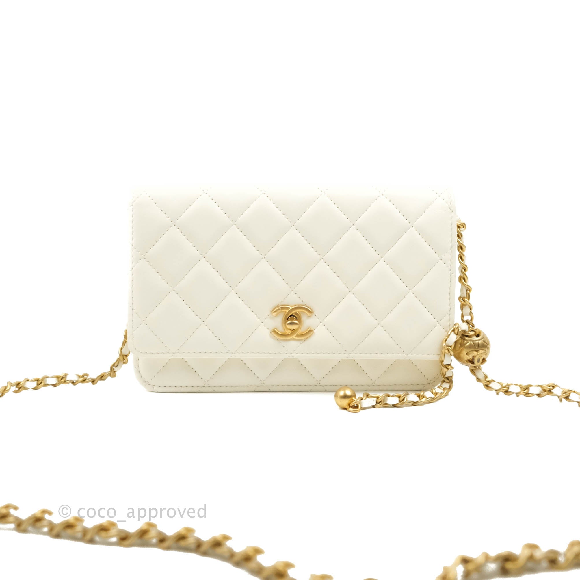 CHANEL Lambskin Quilted Wallet On Chain WOC White Black 891907