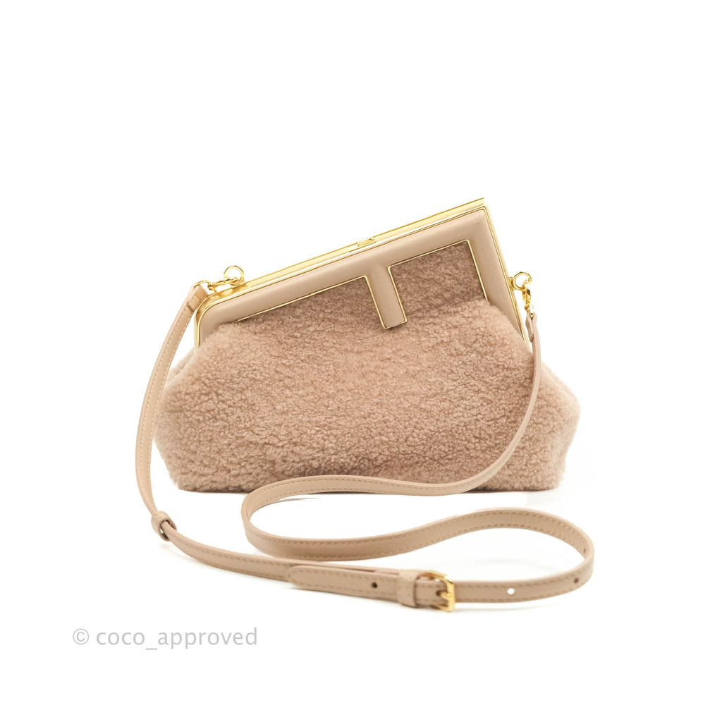 Fendi Small First Bag Pale Pink Merino Shearling Gold Hardware