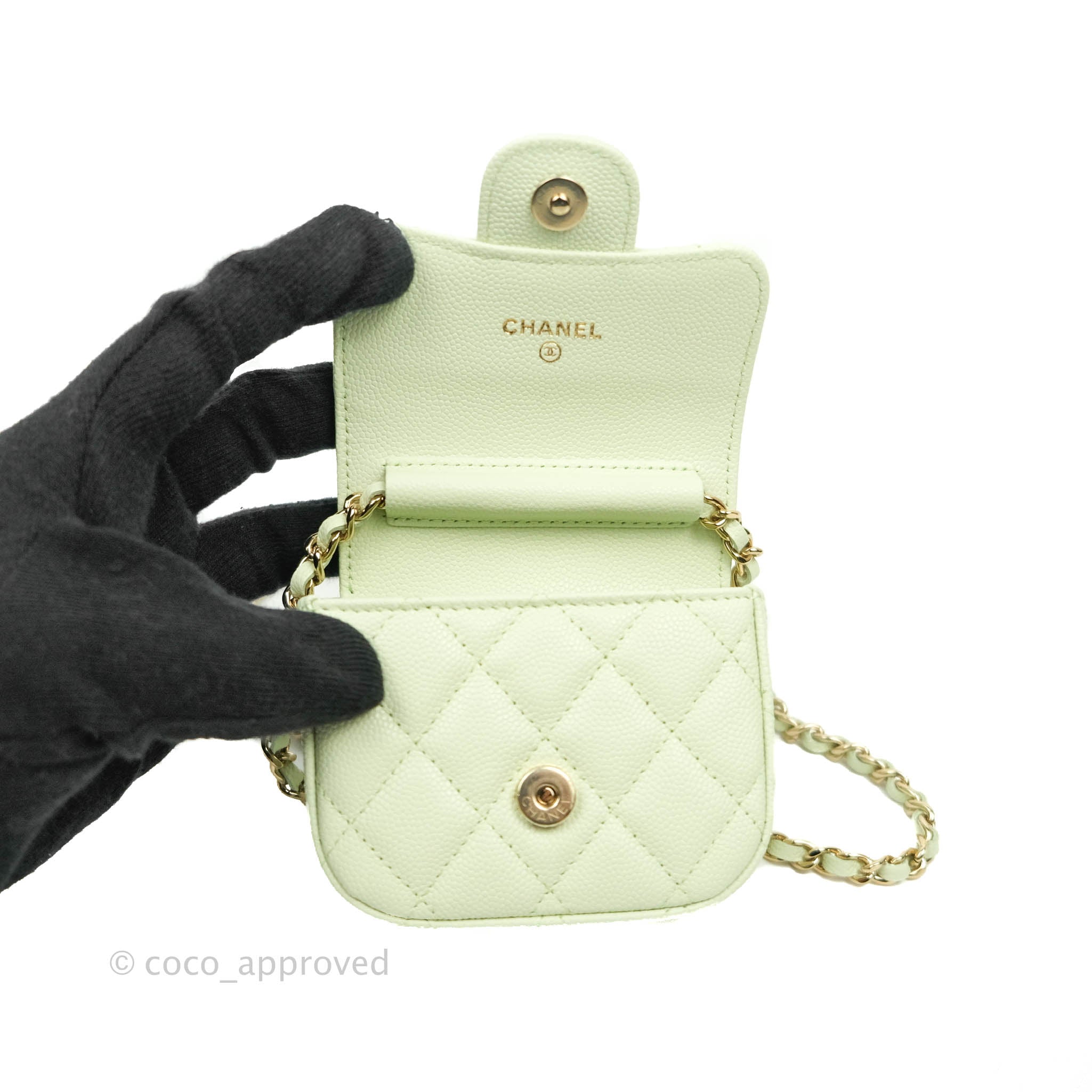Chanel Classic Clutch With Chain Mint Green Gold Hardware – Coco Approved  Studio