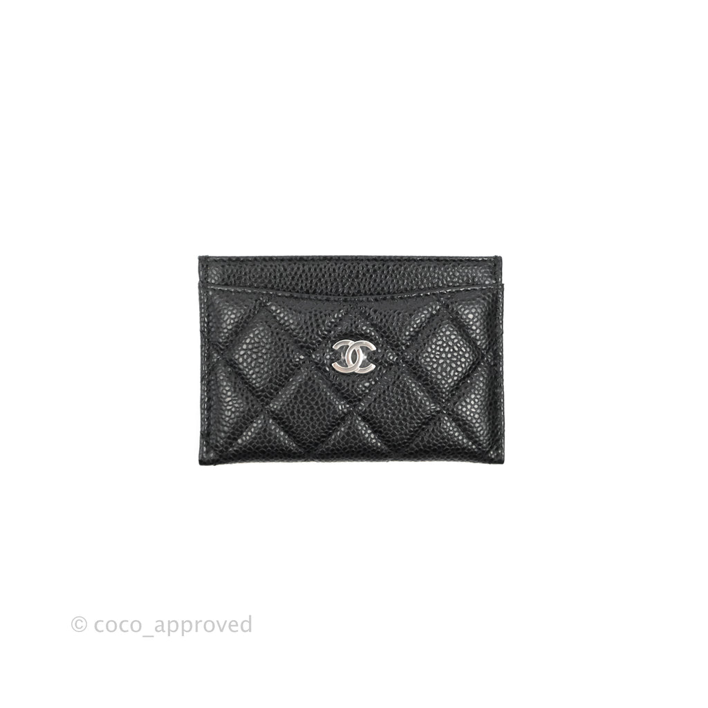 Chanel Classic Flat Card Holder Black Caviar Silver Hardware