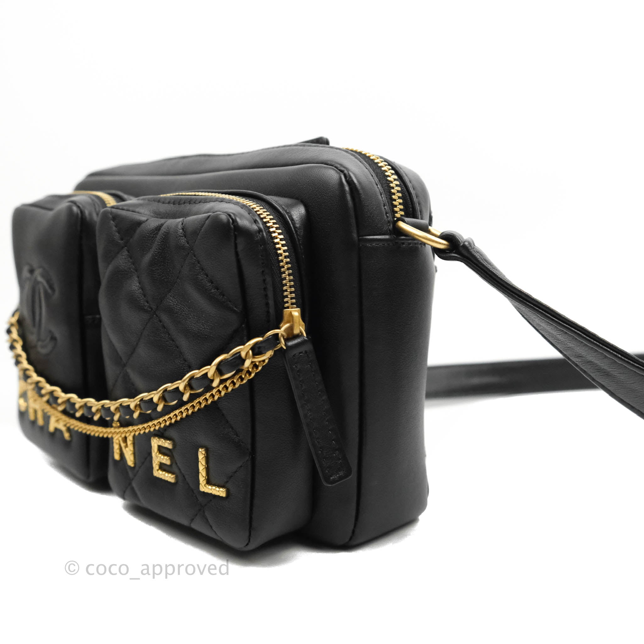 CHANEL Calfskin Quilted Small Camera Case Black 1217852