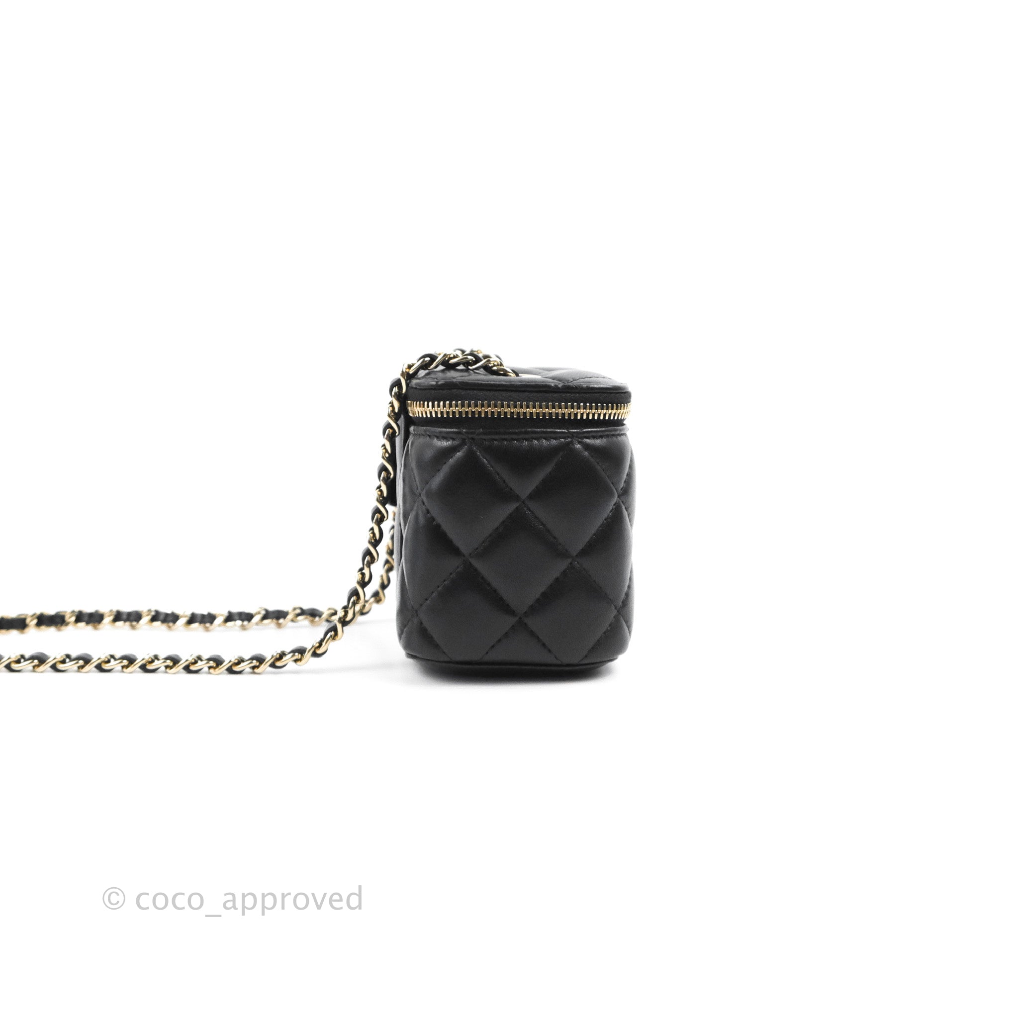 CHANEL Lambskin Quilted Top Handle Mini Vanity Case With Chain Black  1104893