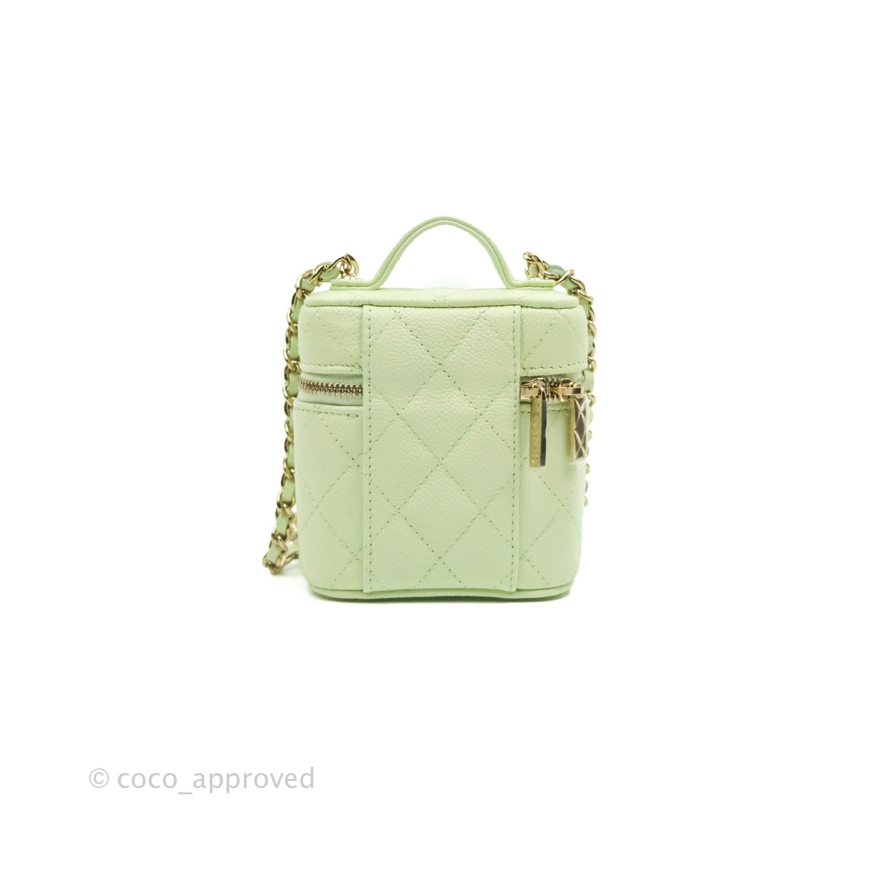 Chanel Quilted Small Handle With Care Vanity Case With Chain Green