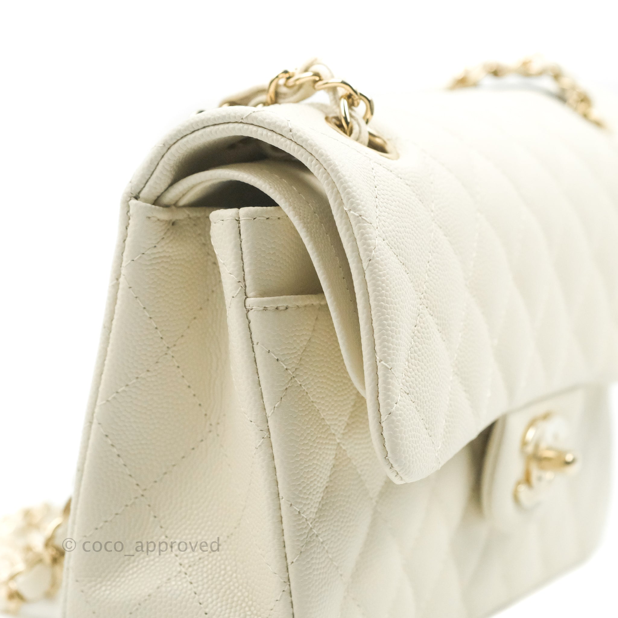 Chanel Classic Medium Flap 20C Ivory Light Beige Quilted Caviar
