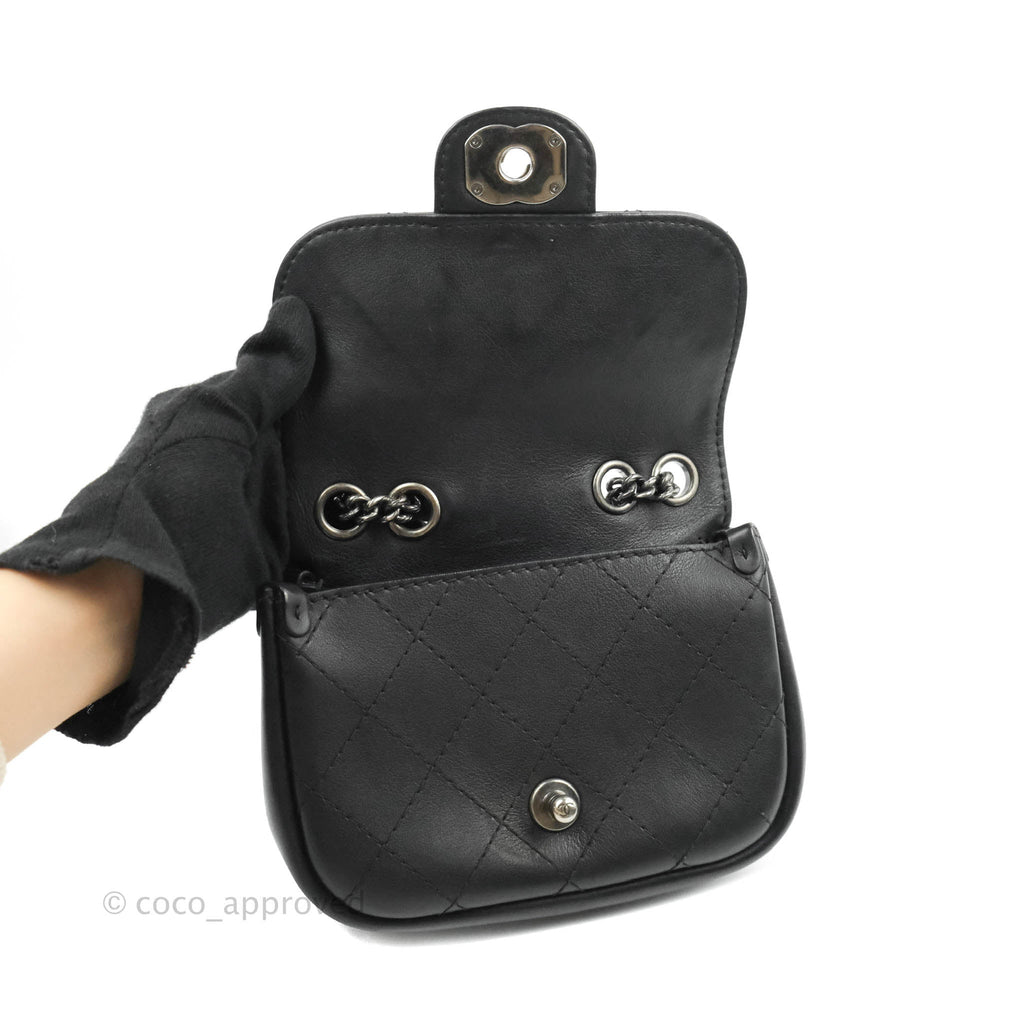 Chanel Flat Quilted Small Messenger Bag Black Calfskin Ruthenium Hardware