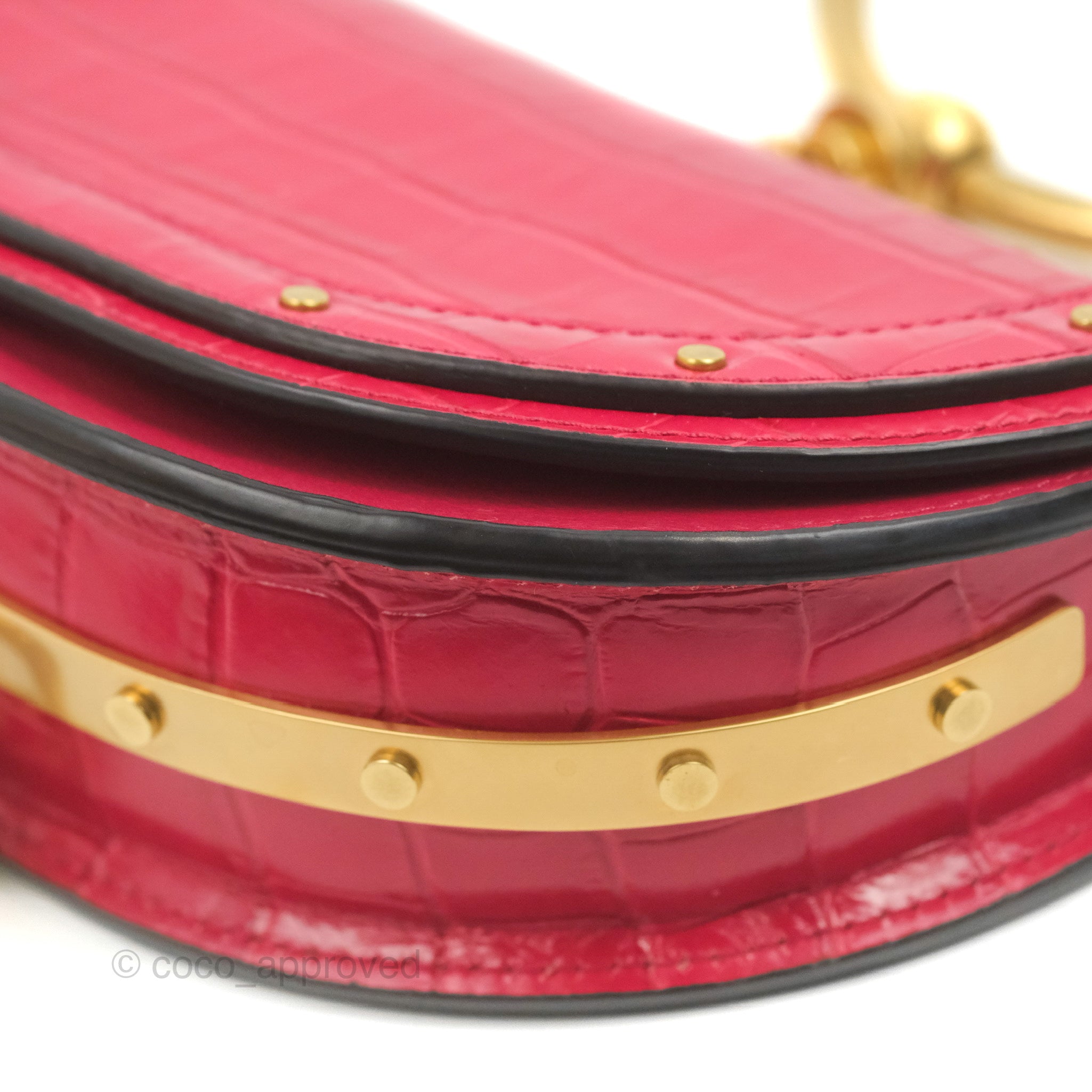 Chloé Nile Minaudière Bracelets Bag Embossed Croco Effect Calfskin Crimson  Pink