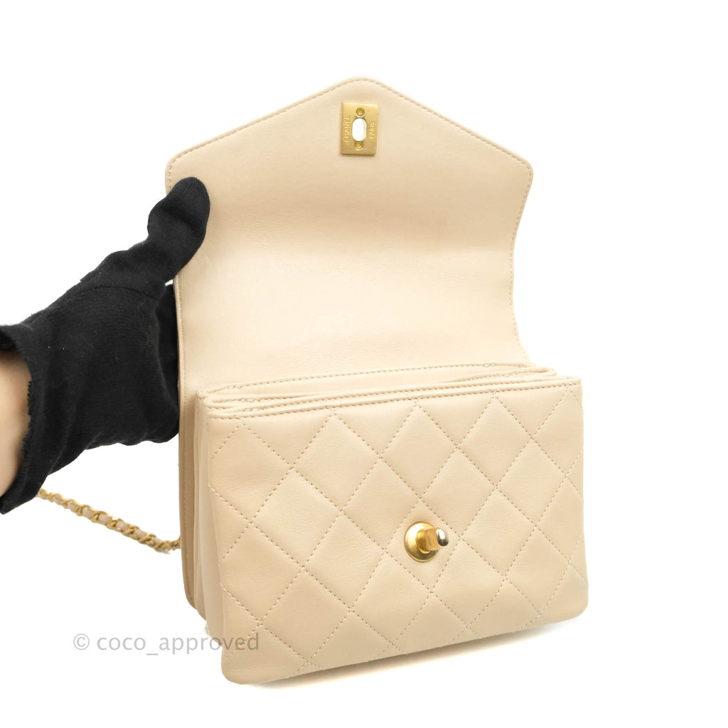 Chanel Small Gold Top Handle Bag Light Beige Lambskin Aged Gold Hardware