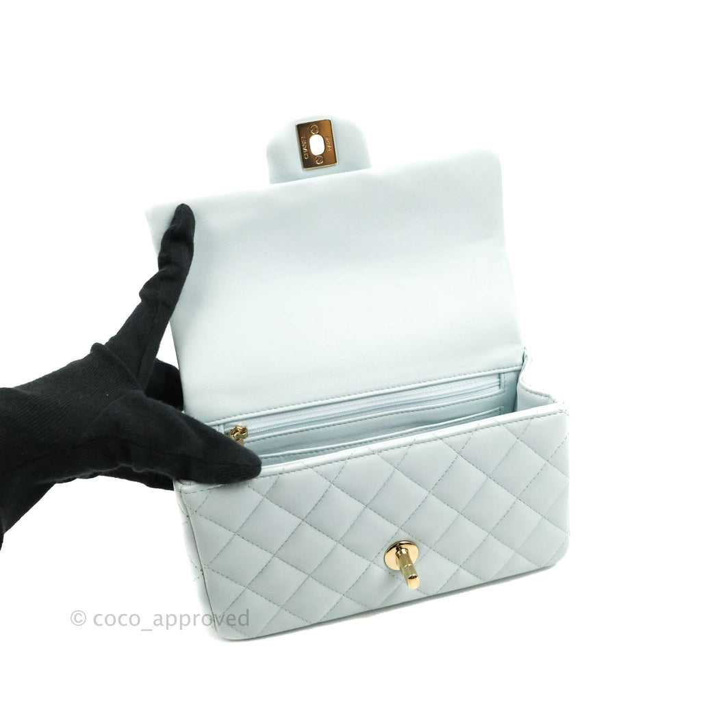 Chanel Top Handle Mini Rectangular Flap Bag Light Blue Lambskin Gold Hardware
