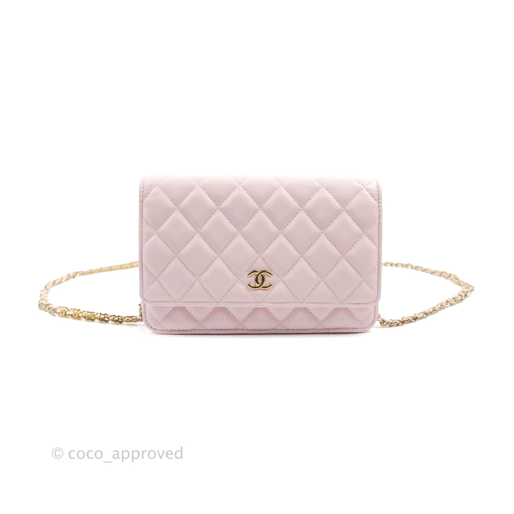 Chanel Quilted CC Chain Wallet on Chain WOC Light Pink Caviar Gold Hardware 22P