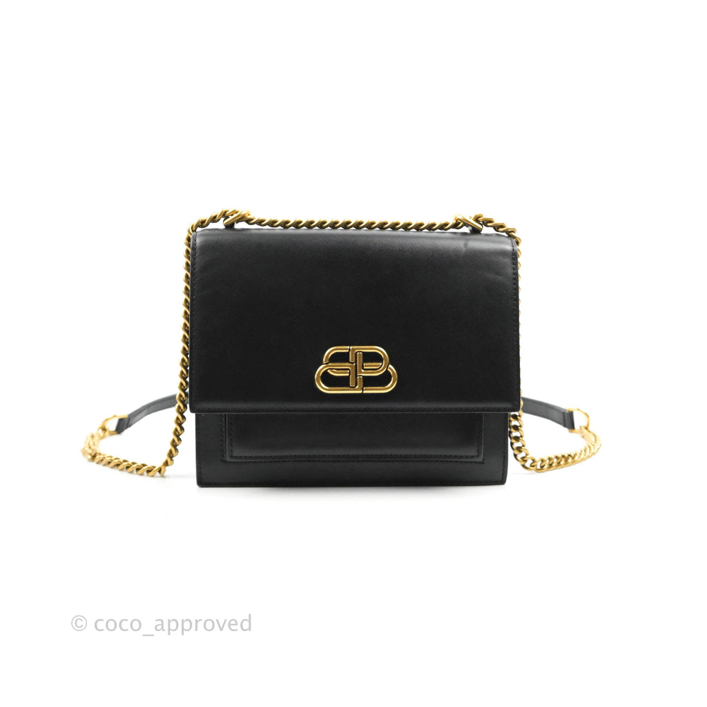 Balenciaga Small Sharp Chain Shoulder Bag Black Box Calfskin