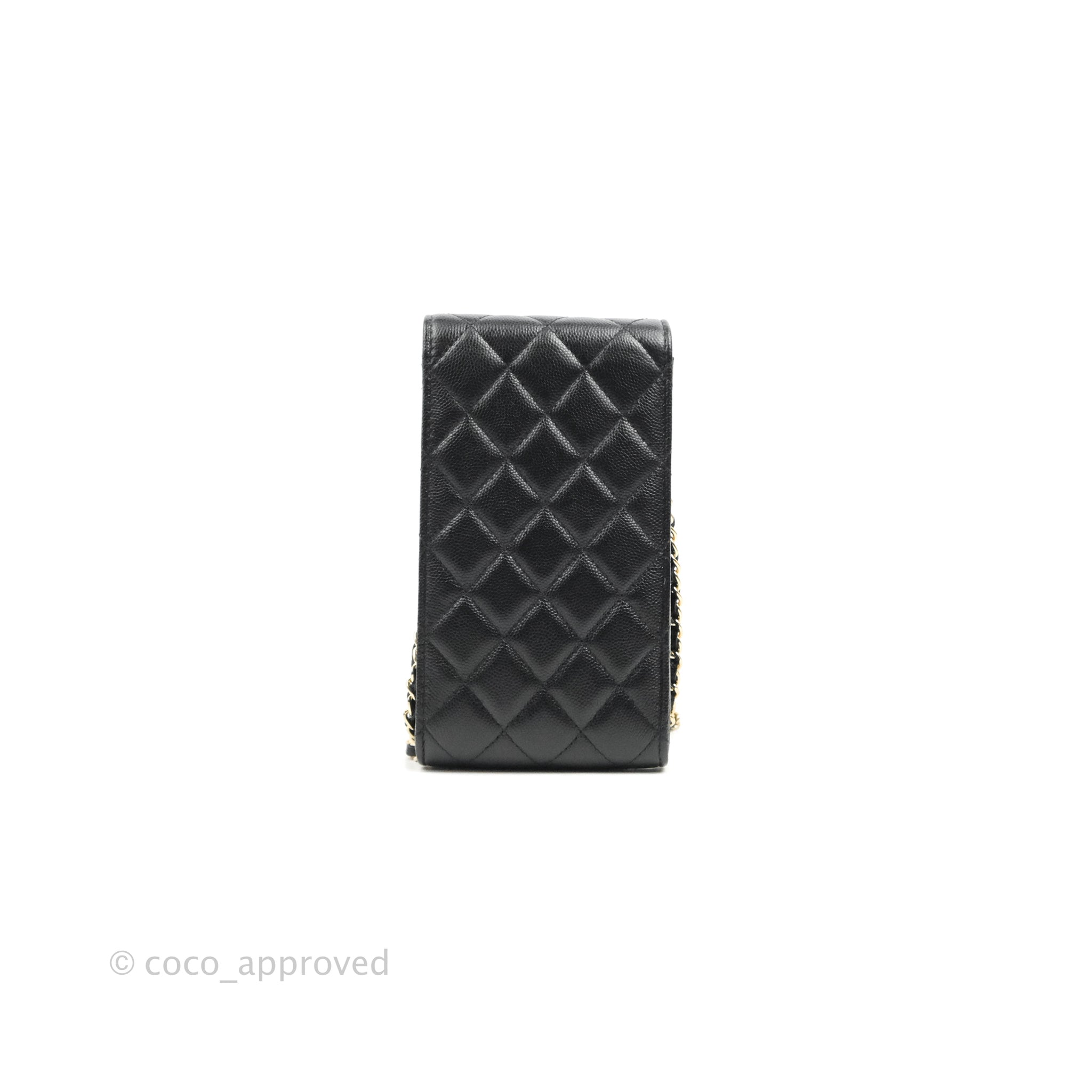 Chanel Phone Holder & Airpods Case with Chain Black Caviar Gold