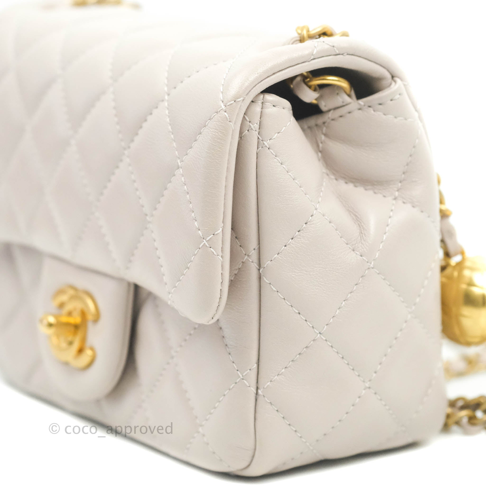 Chanel Mini Square Pearl Crush Quilted Pale Lilac Lambskin Gold Hardwa –  Coco Approved Studio