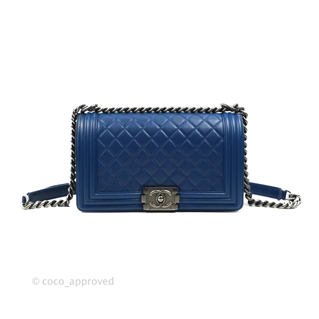 Chanel Quilted Medium Boy Blue Calfskin Ruthenium Hardware