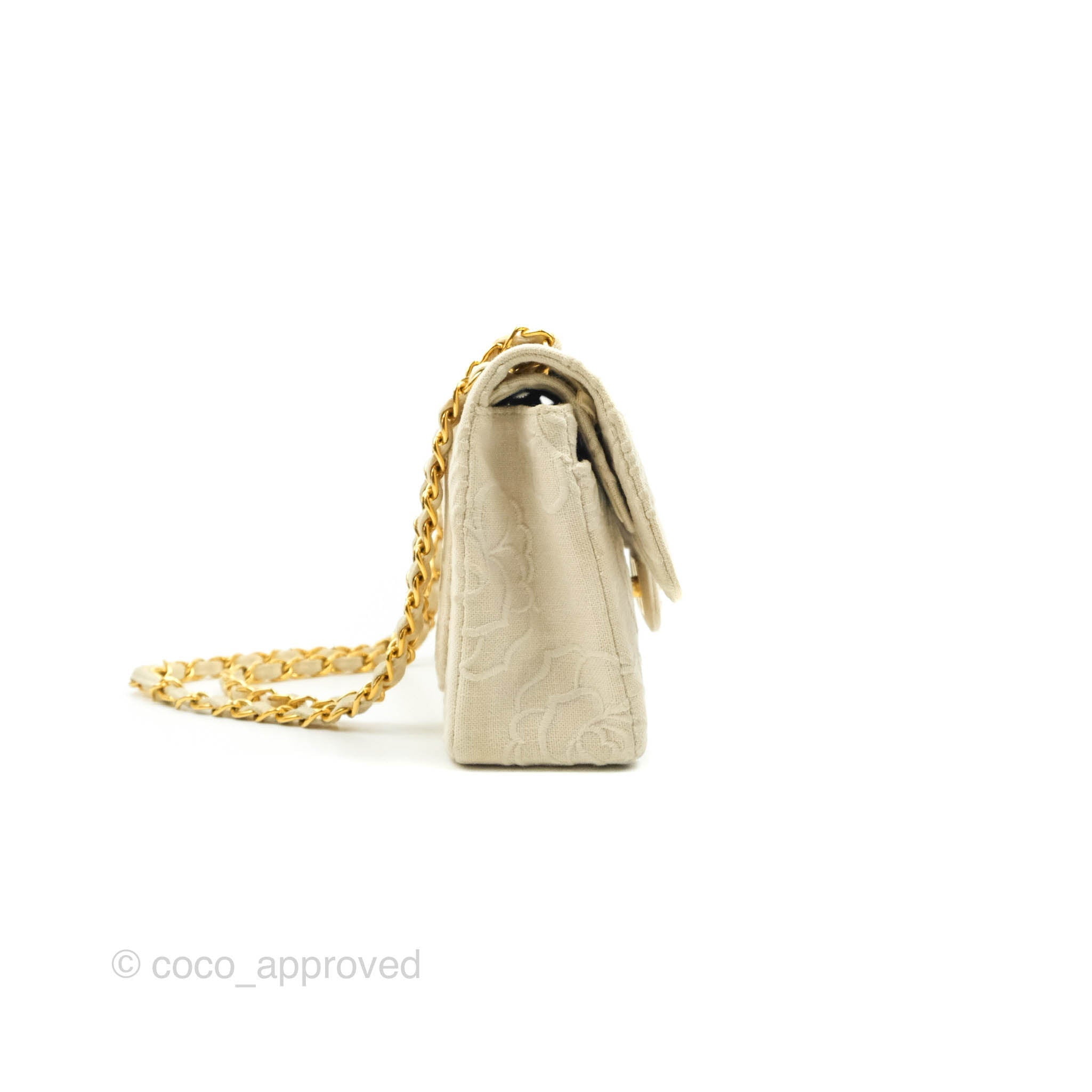 Chanel Small Flap Camellia Embroidered Ivory Beige Linen Canvas 24K Go –  Coco Approved Studio