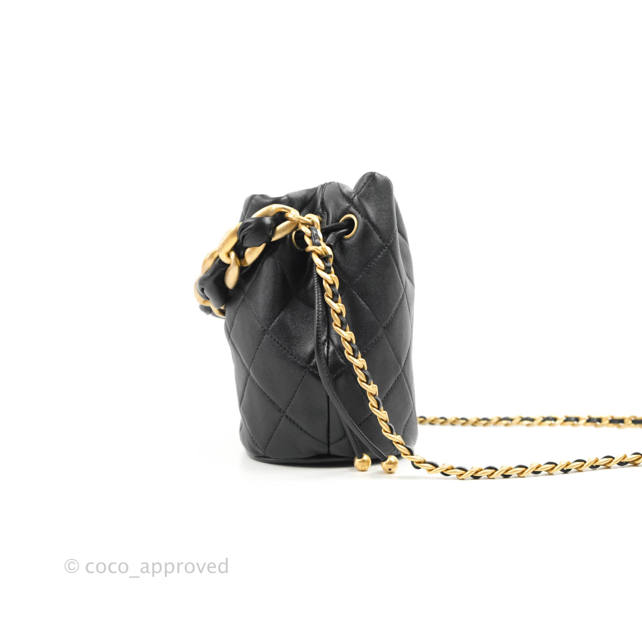 Chanel CC Chain Drawstring Bucket Bag Quilted Lambskin Mini Black 1935281