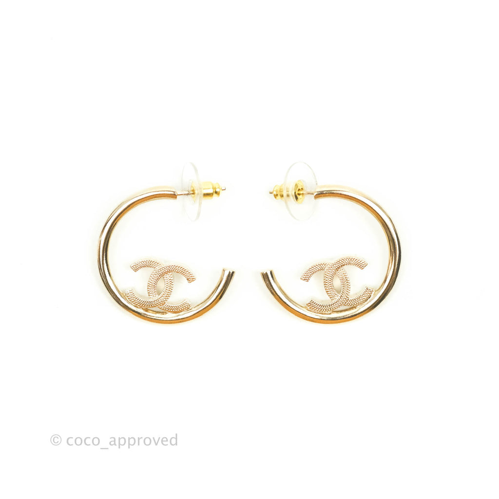 Chanel CC Hoop Earrings Gold Tone 22P