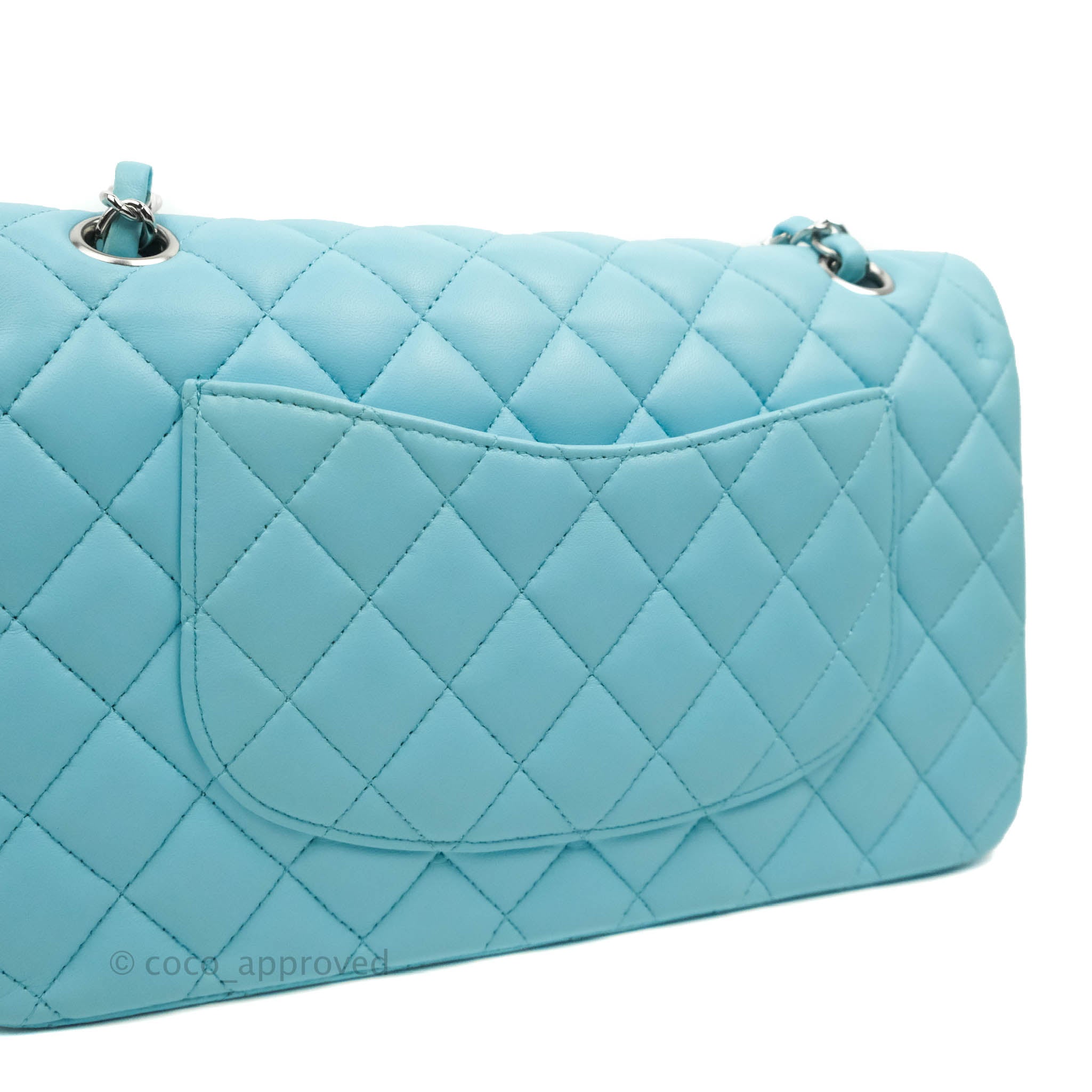 Lambskin Quilted Medium Double Flap Light Blue – Trends Luxe