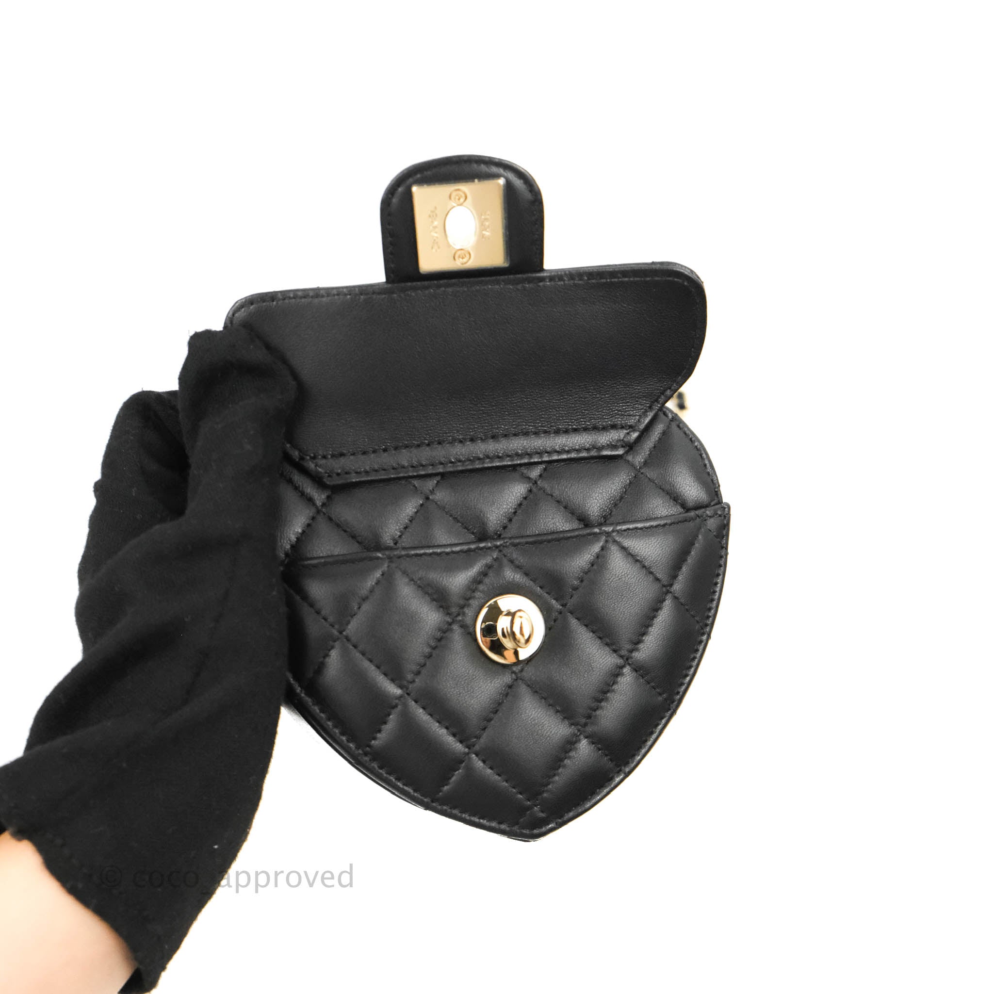 Chanel Small Heart Bag Black Lambskin Gold Hardware 22S – Coco