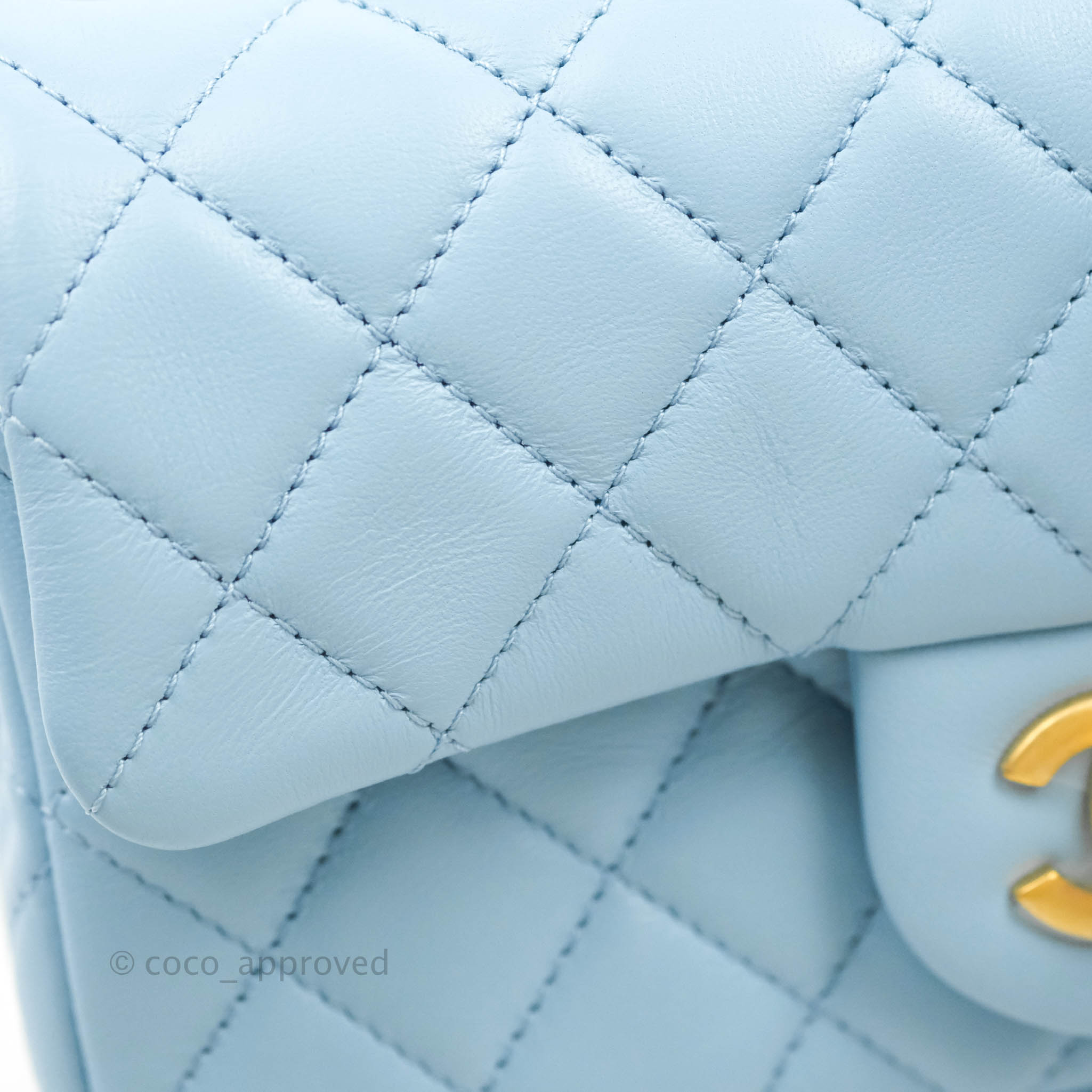 Chanel Quilted Mini Square Sky Blue Lambskin Gold Hardware 21C – Coco  Approved Studio