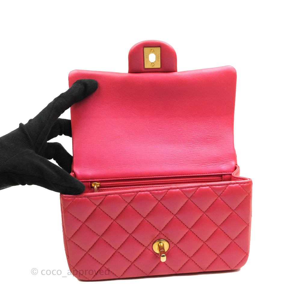 Chanel Top Handle Mini Rectangular Flap Bag Iridescent Red Lambskin Gold Hardware