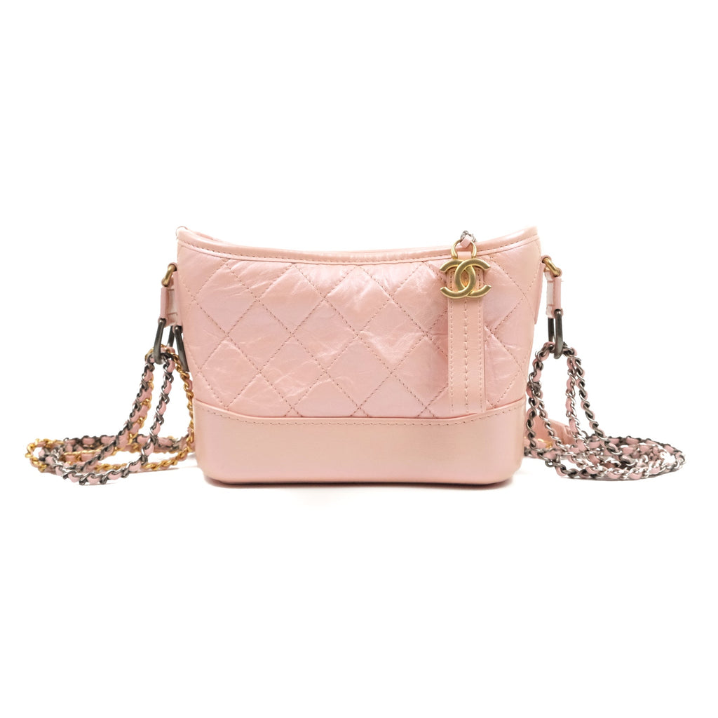 Chanel Small Gabrielle Hobo Iridescent Pink Aged Calfskin Mixed Hardware