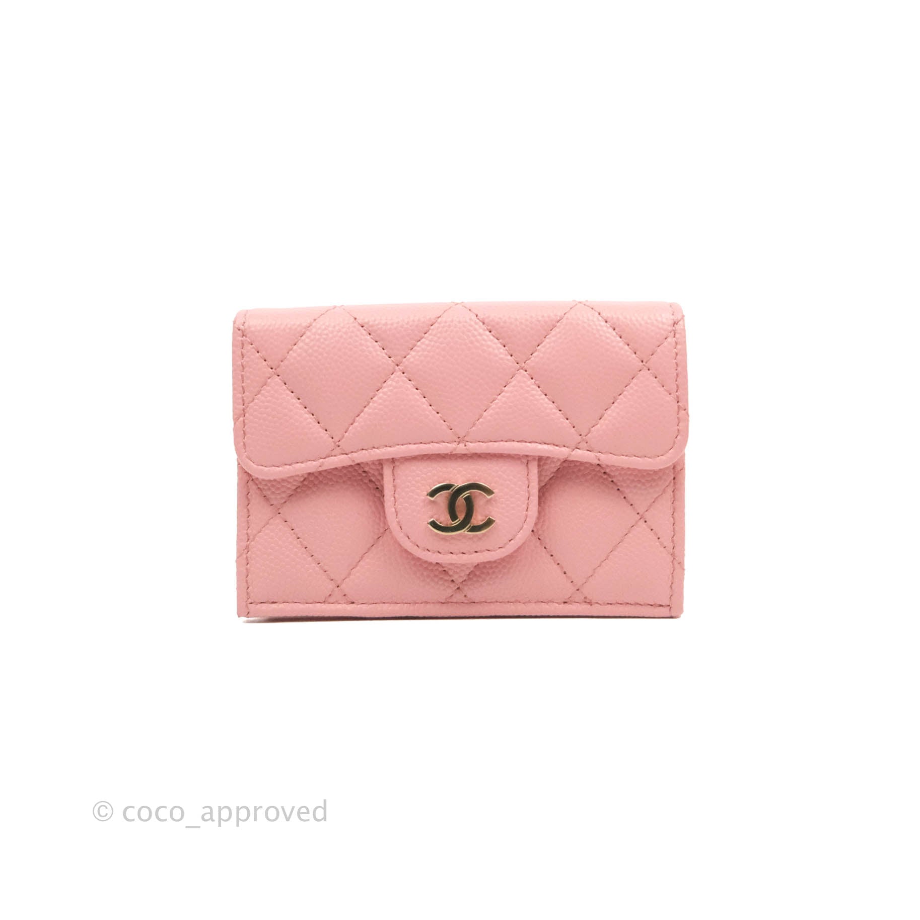 Chanel Quilted Small Classic Flap Trifold Wallet Pink Caviar Gold Hardware