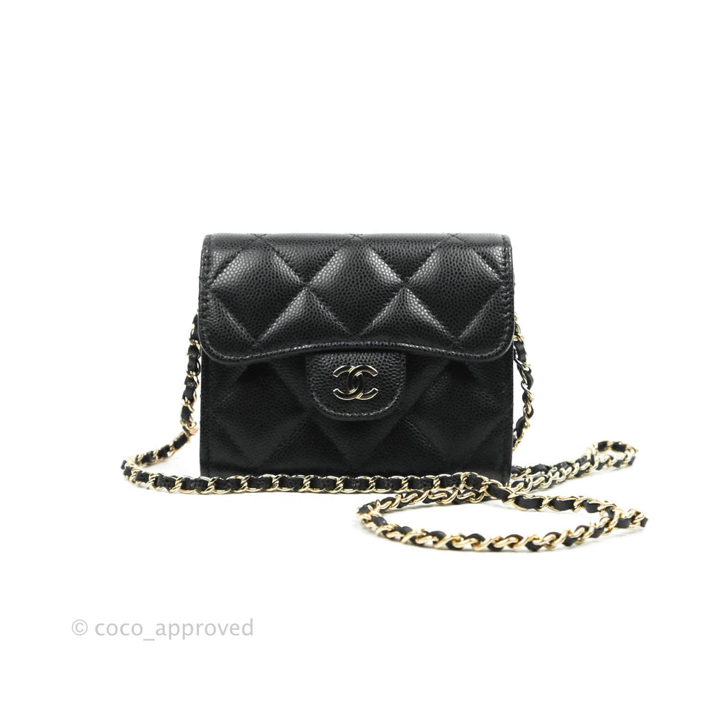 Chanel Mini Wallet With Chain Black Caviar Gold Hardware