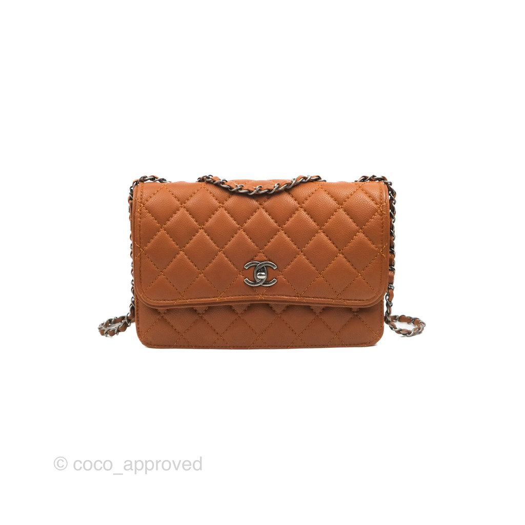 Chanel Flap Bag Quilted Caramel Brown Caviar Ruthenium Hardware