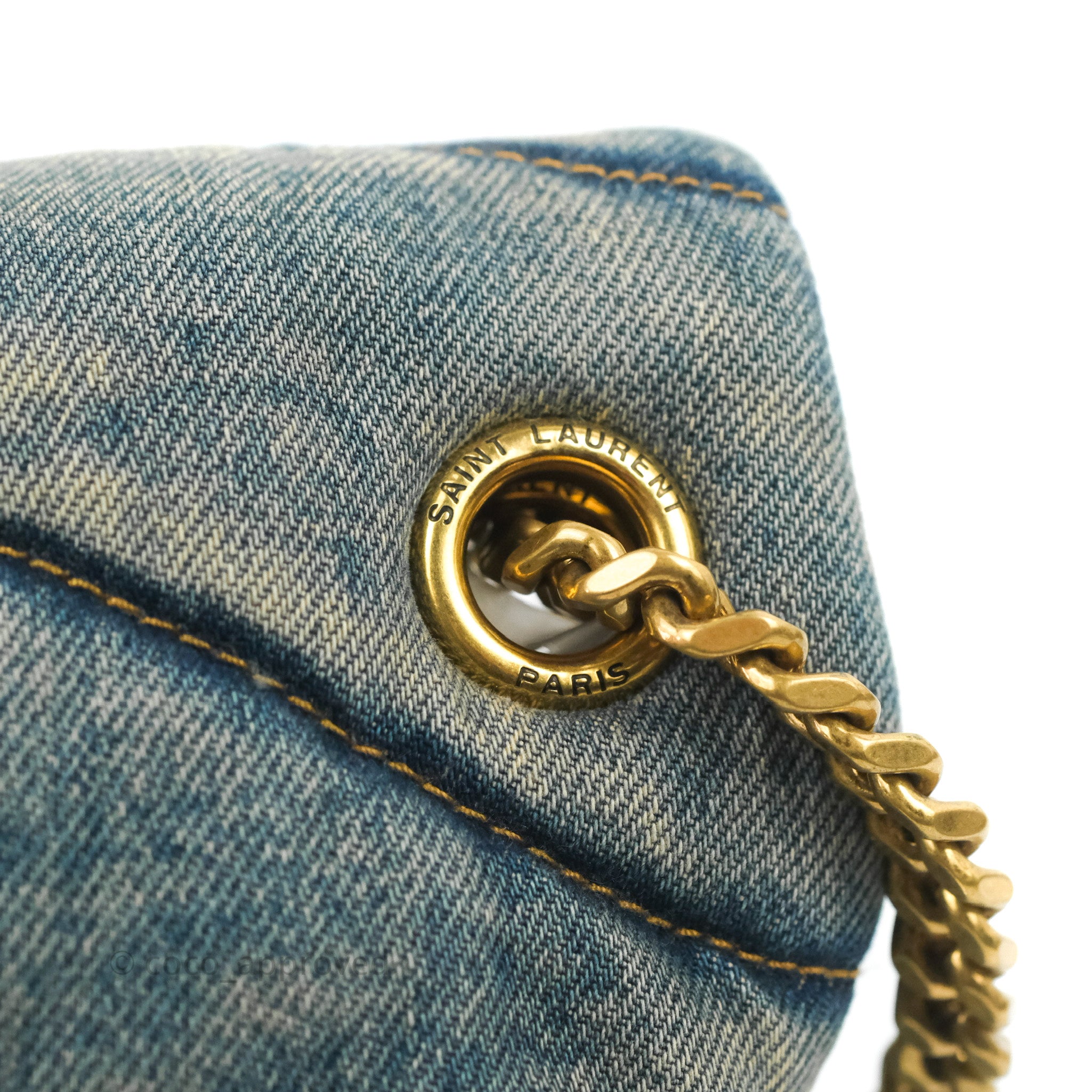 Saint Laurent Puffer Small Chain Bag Vintage Denim Suede Rodeo Blue