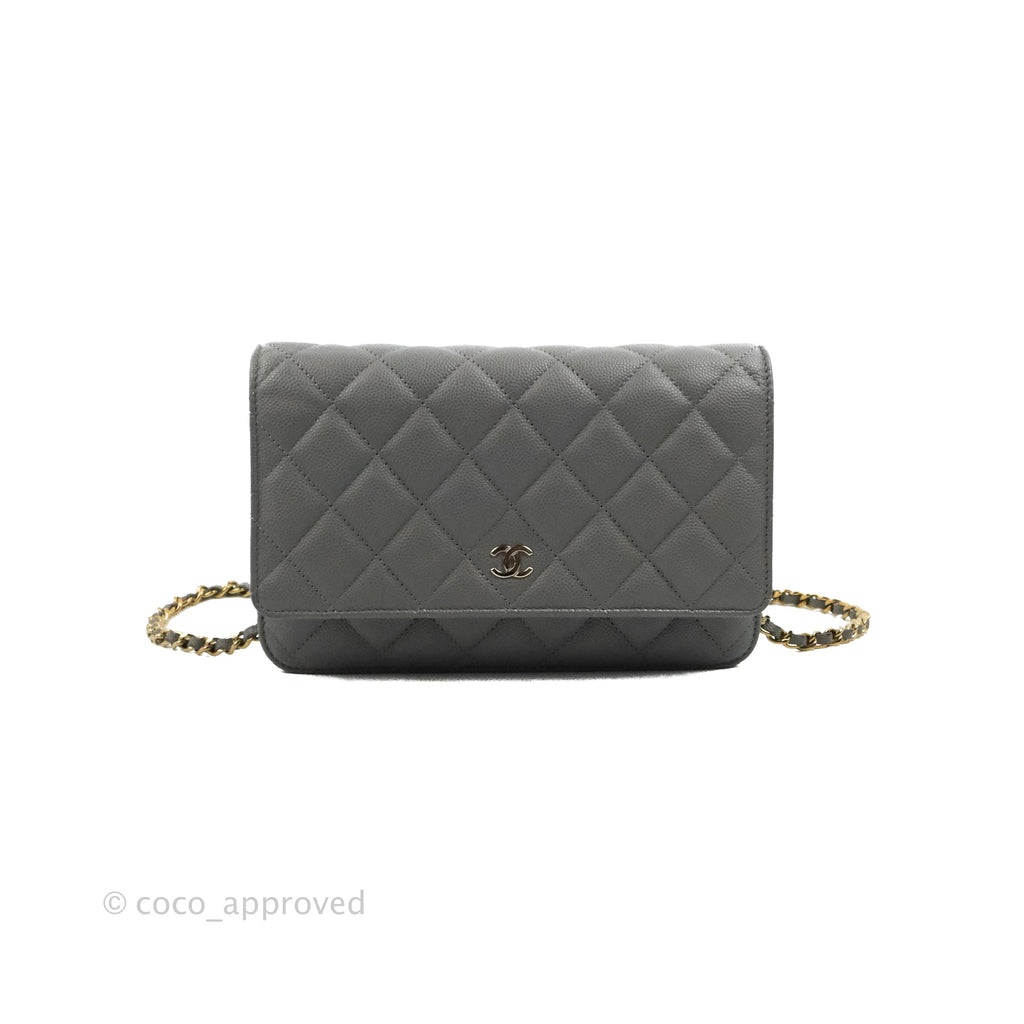 Chanel Quilted Classic Wallet on Chain WOC Grey Caviar Gold Hardware