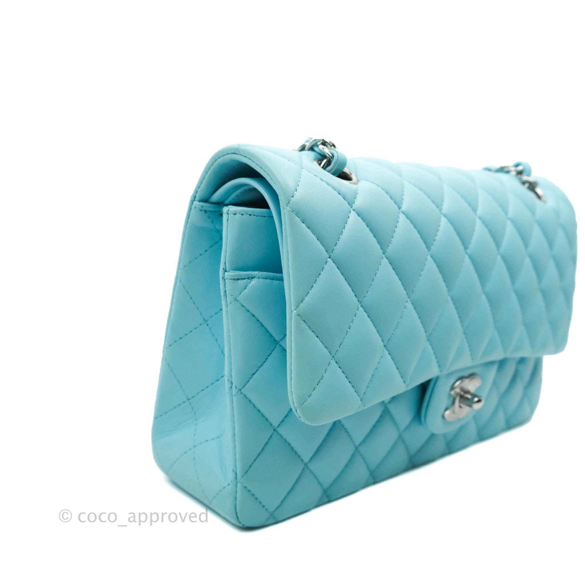 Chanel Classic M/L Medium Double Flap Tiffany Neon Blue Lambskin